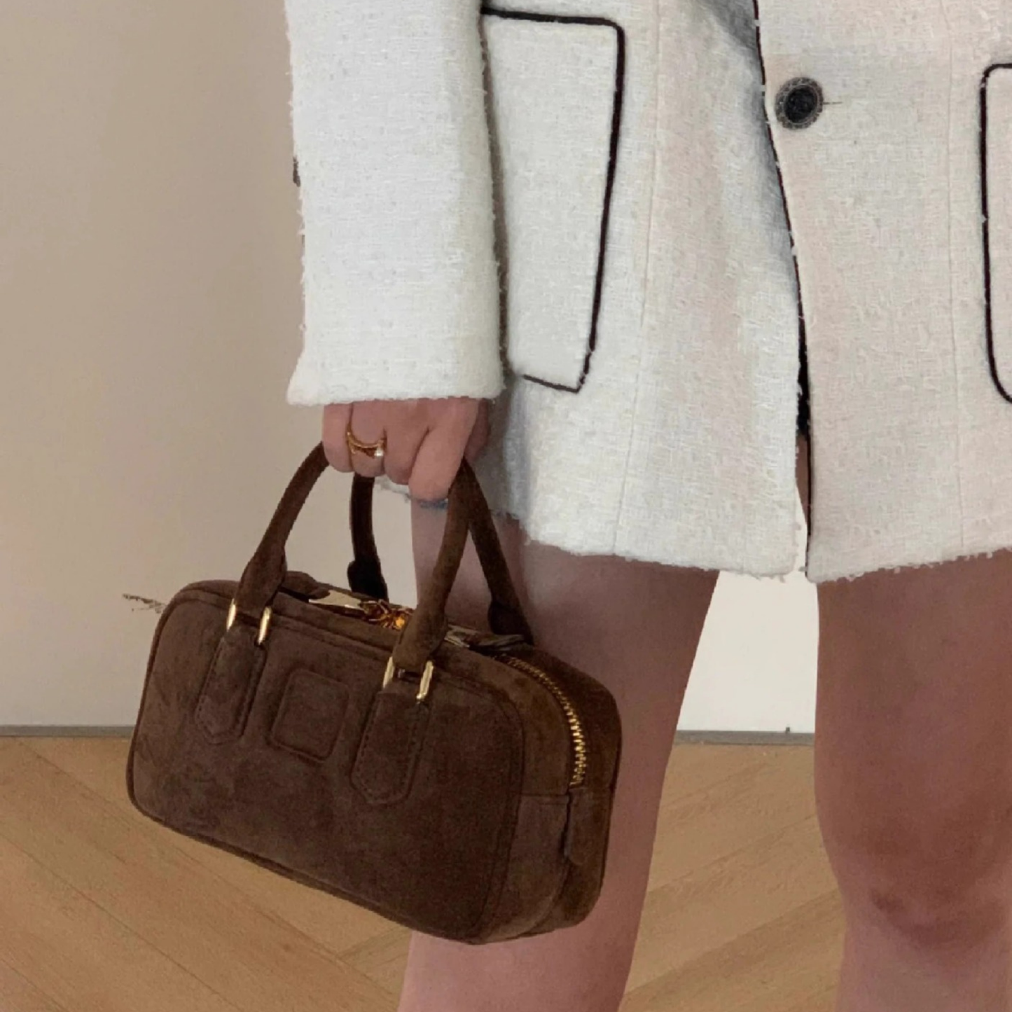 Compact Boxy Leather Bowling Top‑Handle Bag