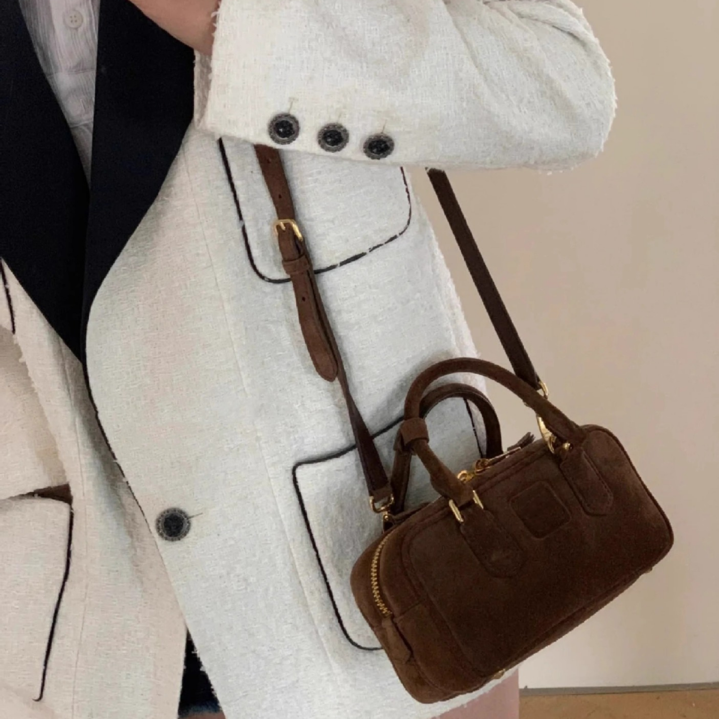Compact Boxy Leather Bowling Top‑Handle Bag