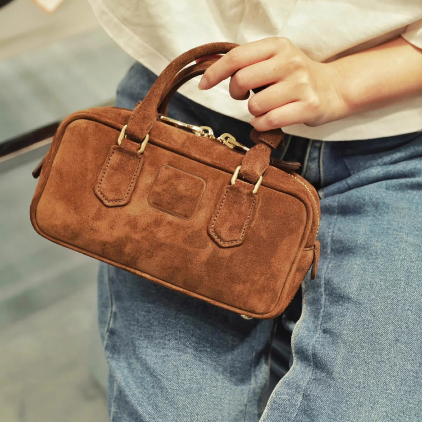 Compact Boxy Leather Bowling Top‑Handle Bag