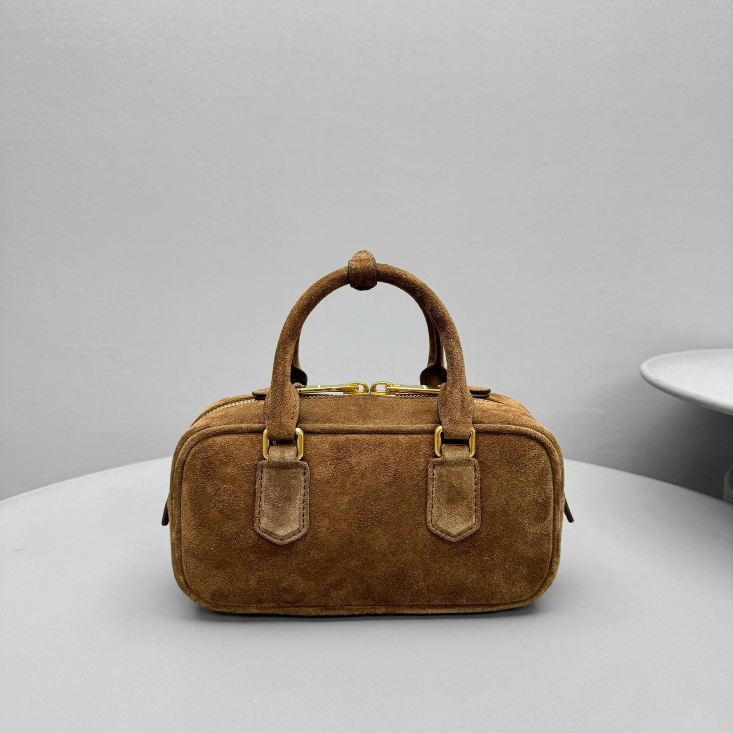 Compact Boxy Leather Bowling Top‑Handle Bag
