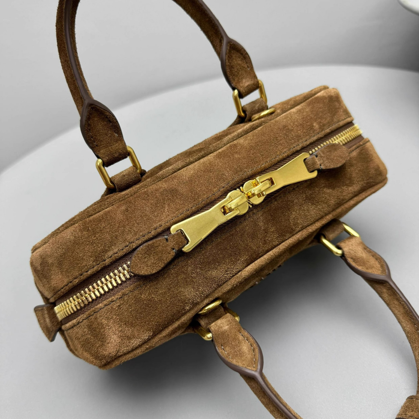 Compact Boxy Leather Bowling Top‑Handle Bag