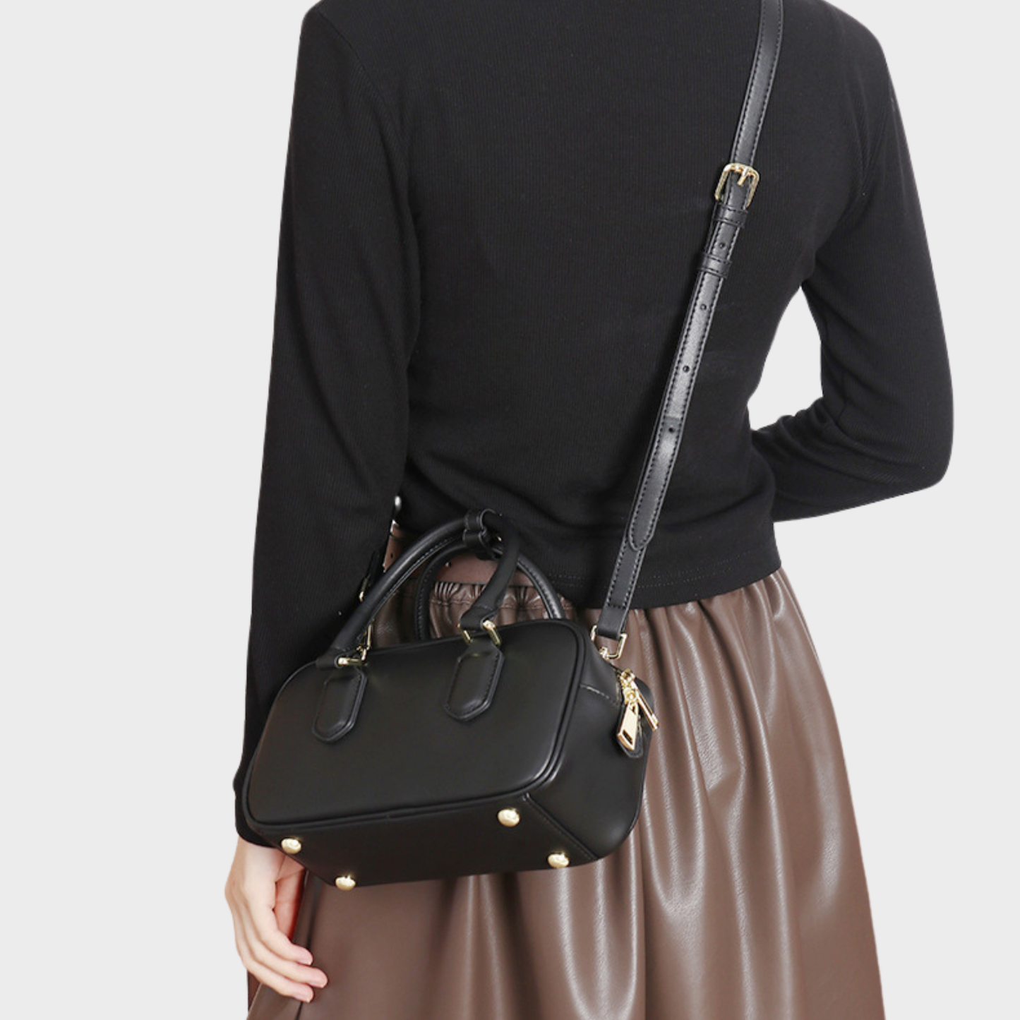 Compact Boxy Leather Bowling Top‑Handle Bag