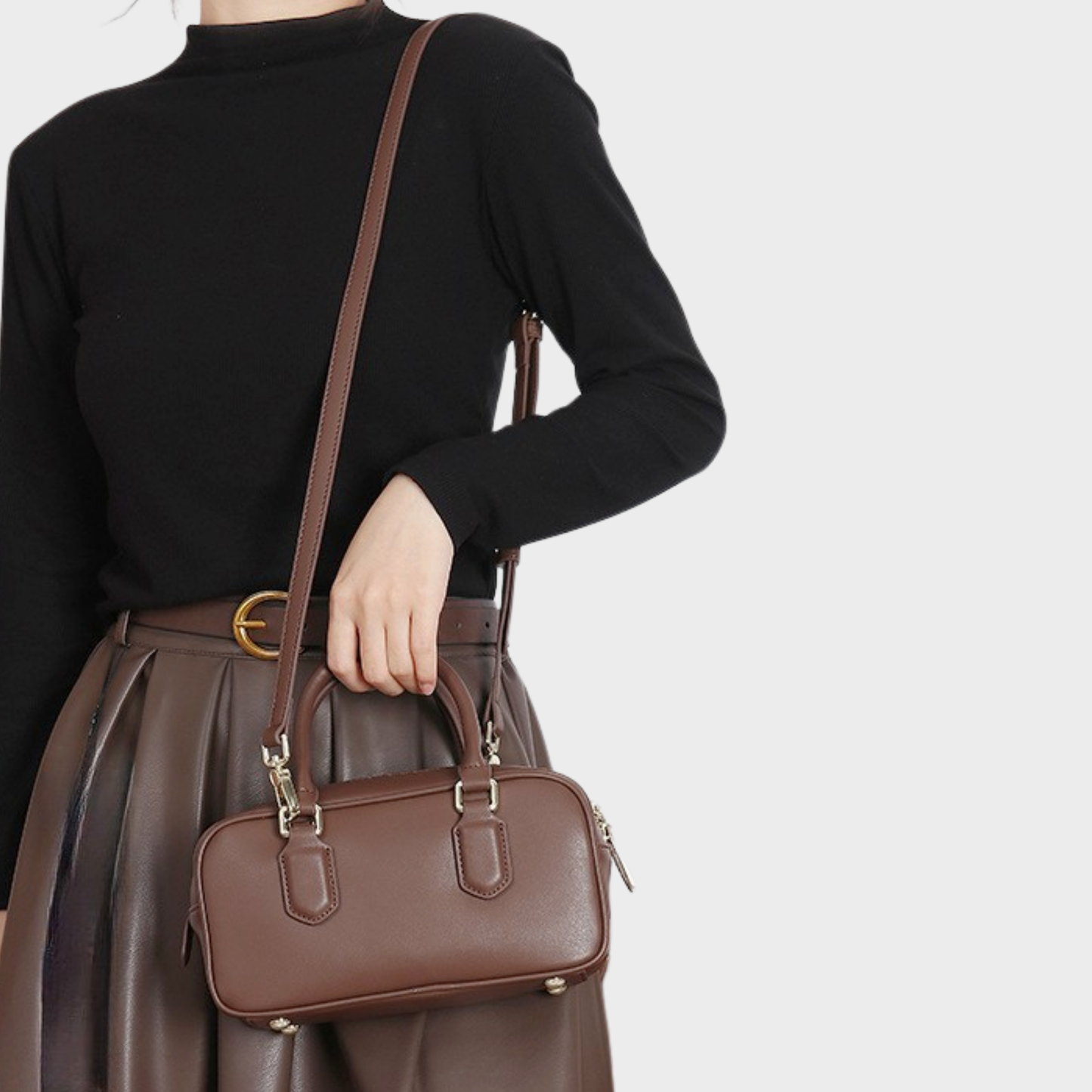 Compact Boxy Leather Bowling Top‑Handle Bag