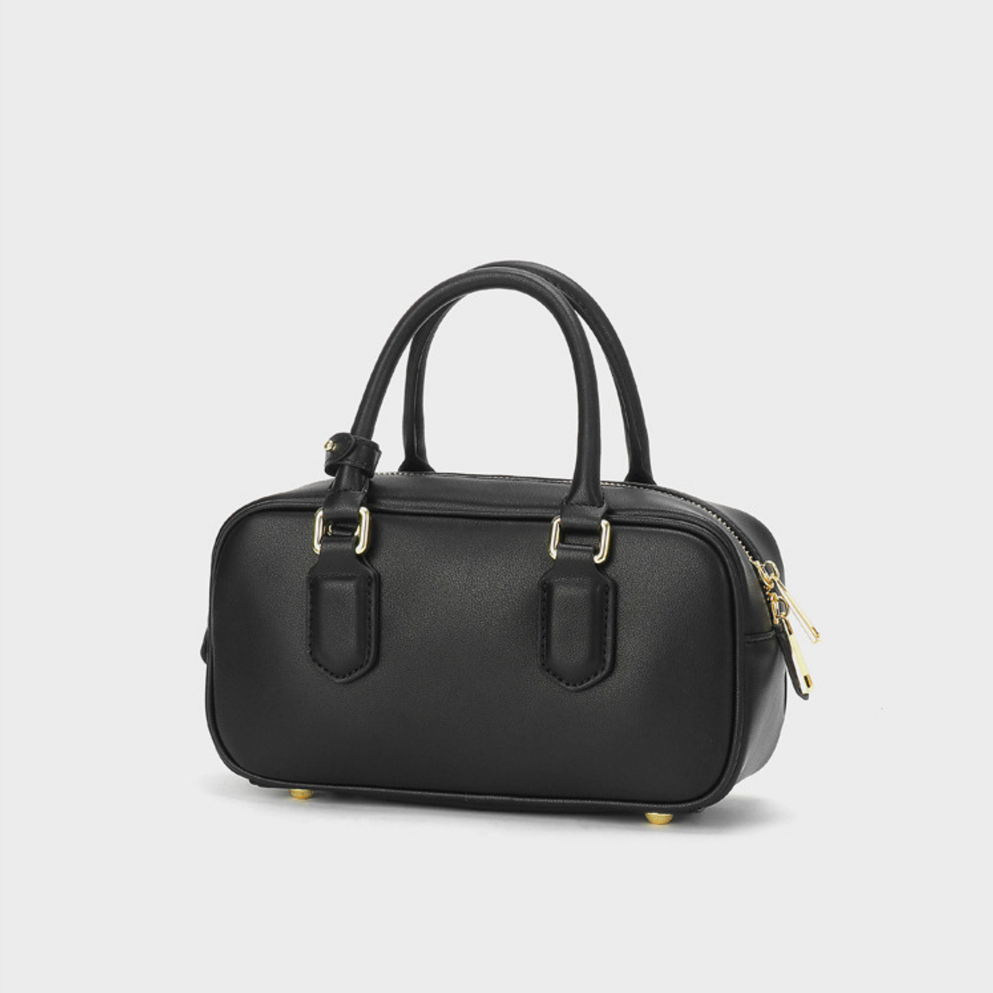 Compact Boxy Leather Bowling Top‑Handle Bag
