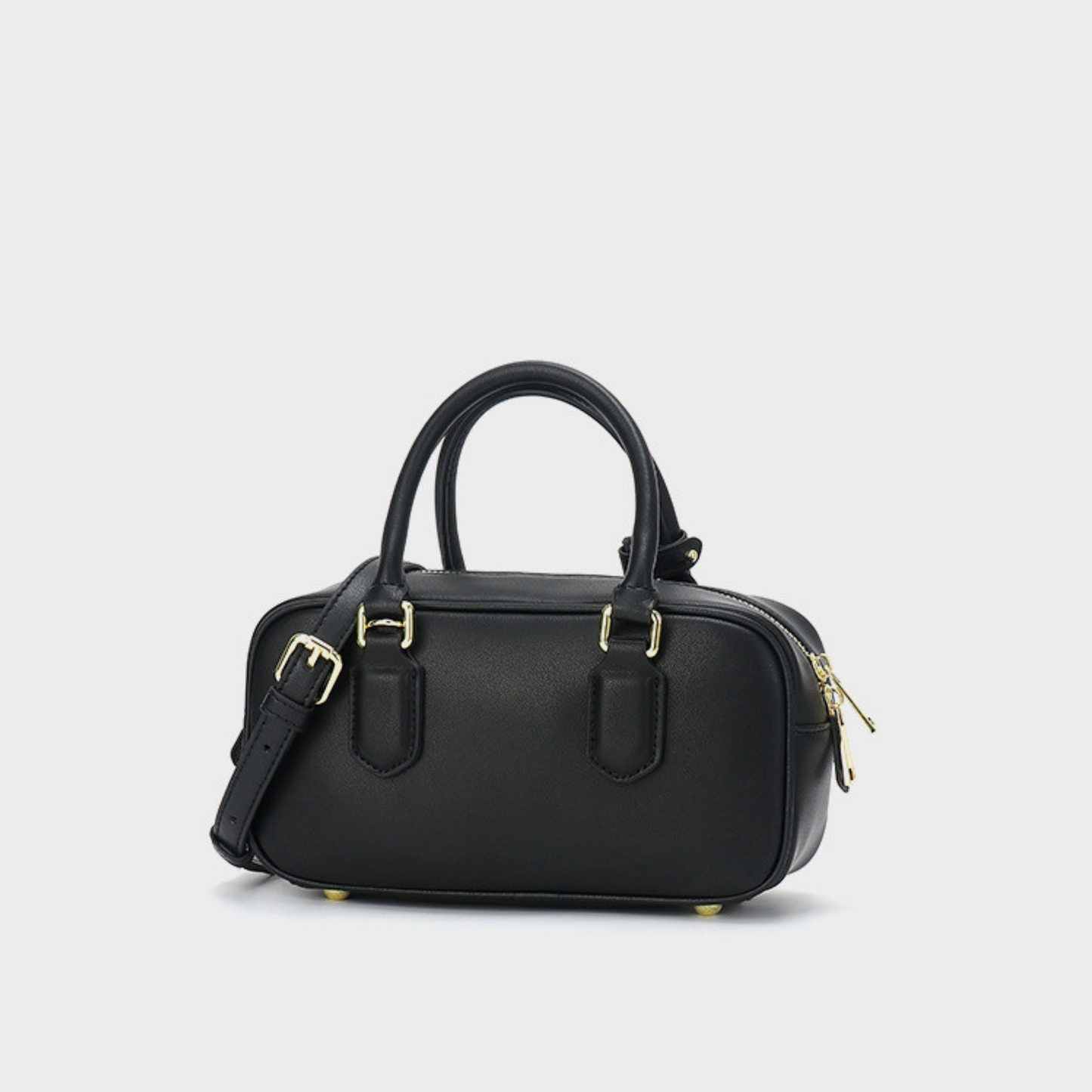 Compact Boxy Leather Bowling Top‑Handle Bag