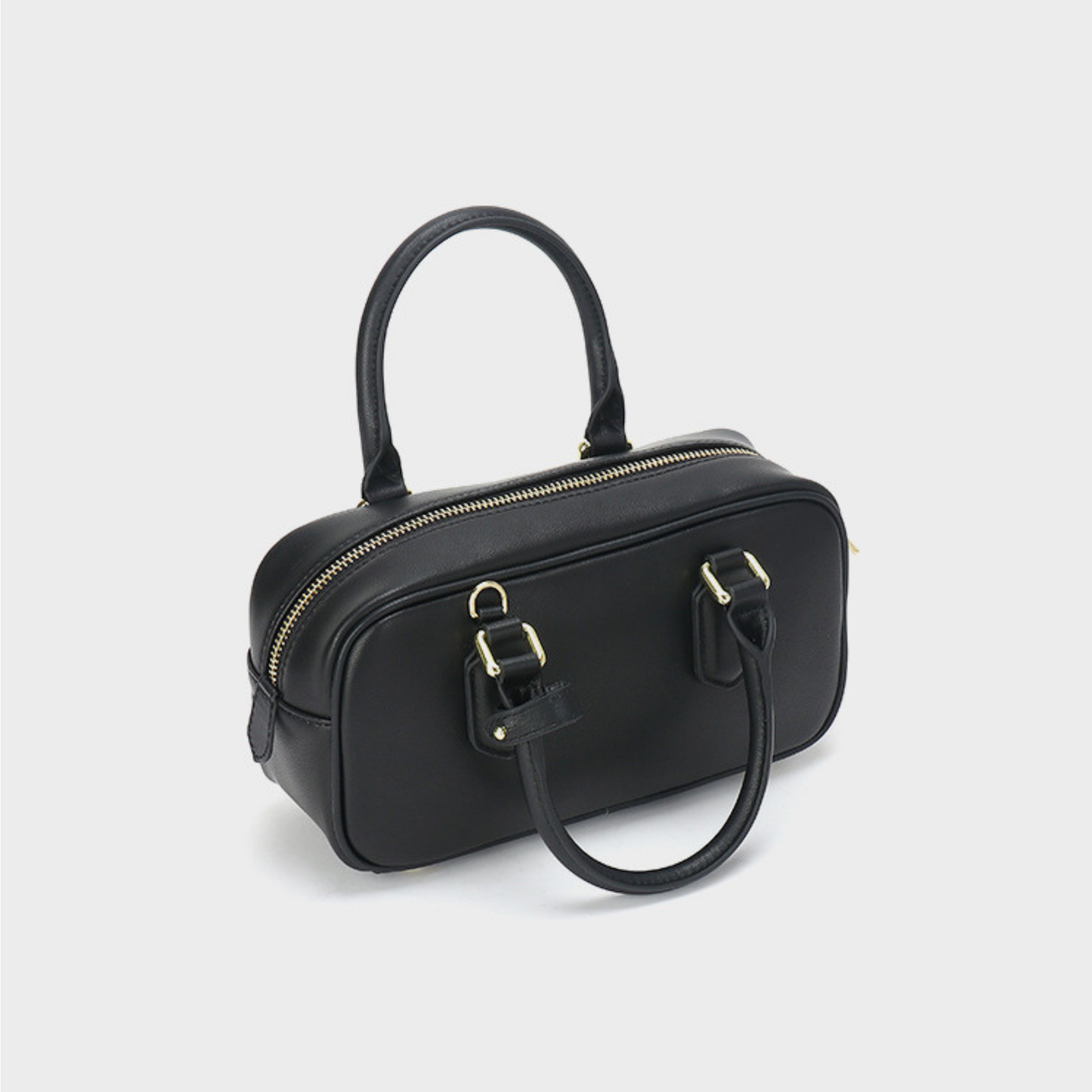 Compact Boxy Leather Bowling Top‑Handle Bag