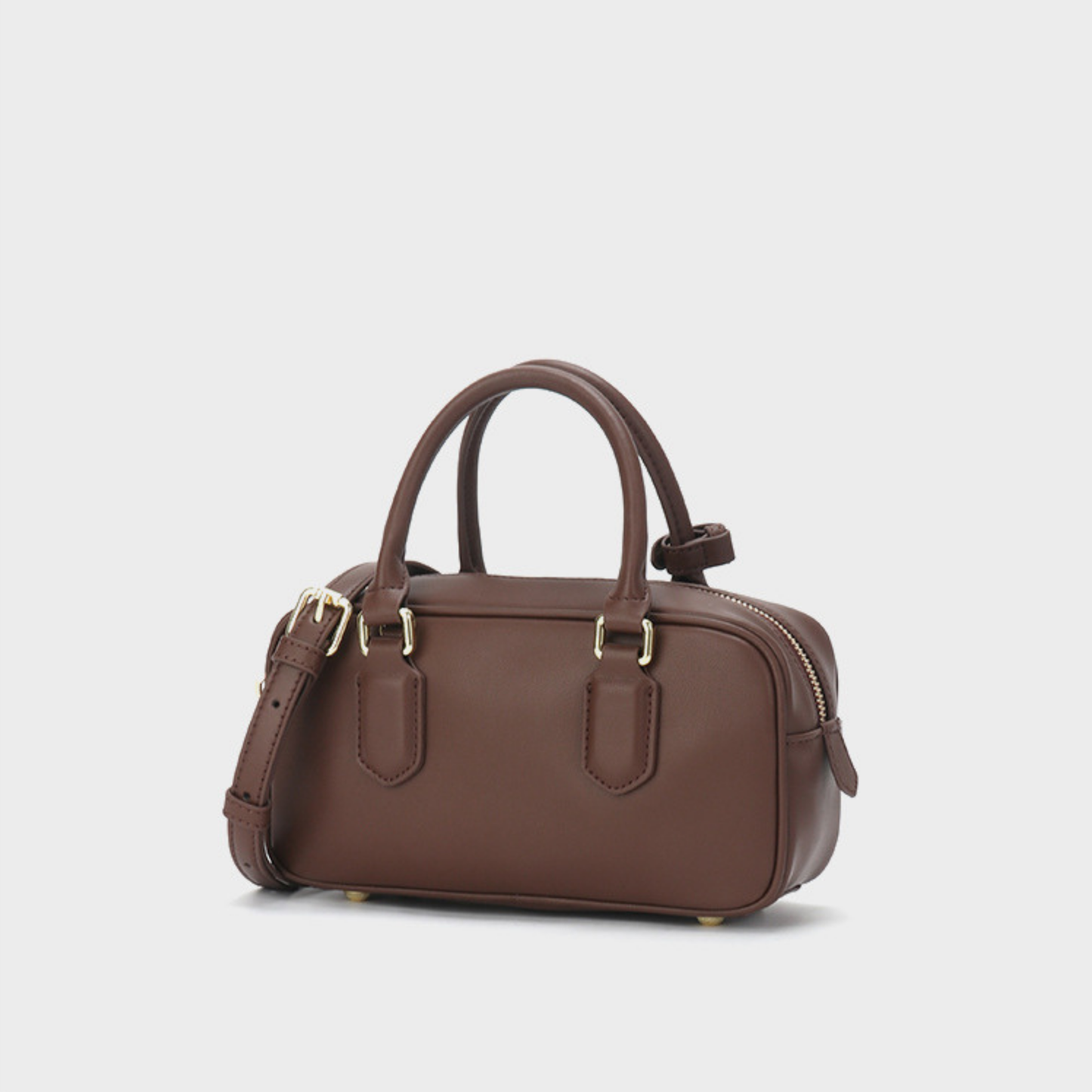Compact Boxy Leather Bowling Top‑Handle Bag