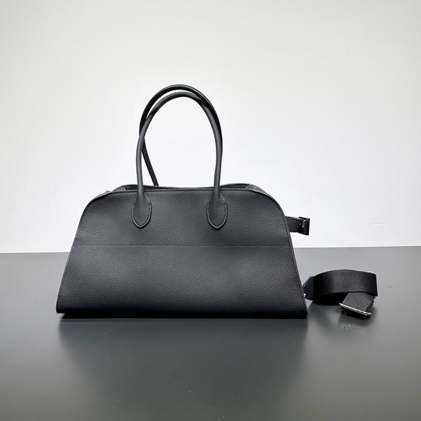 The Row EW Margaux Inspired Leather Bag - Pebbled Black-Silver Hardware / Blank | Unbranded - Trendiesty Worldwide