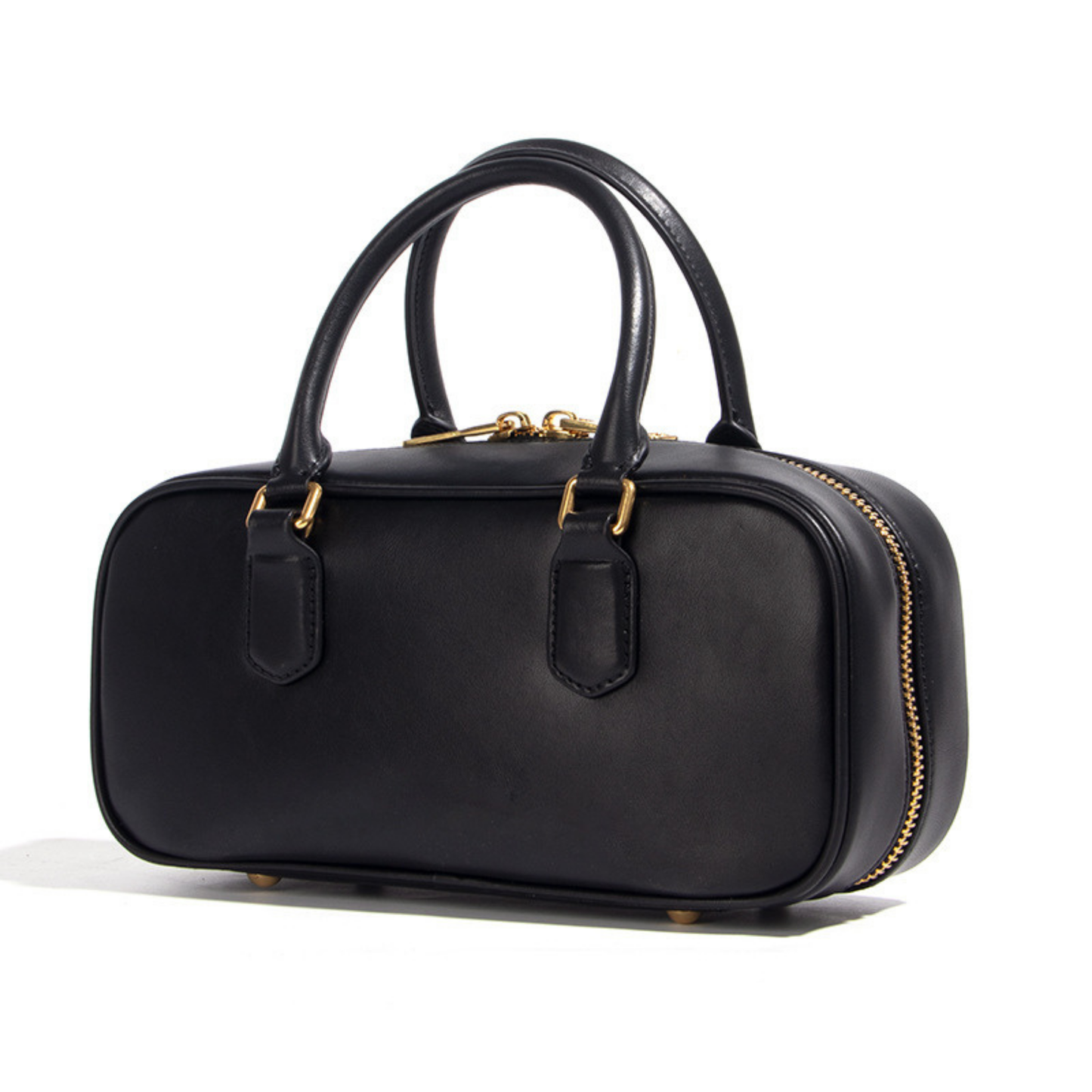 Compact Boxy Leather Bowling Top‑Handle Bag
