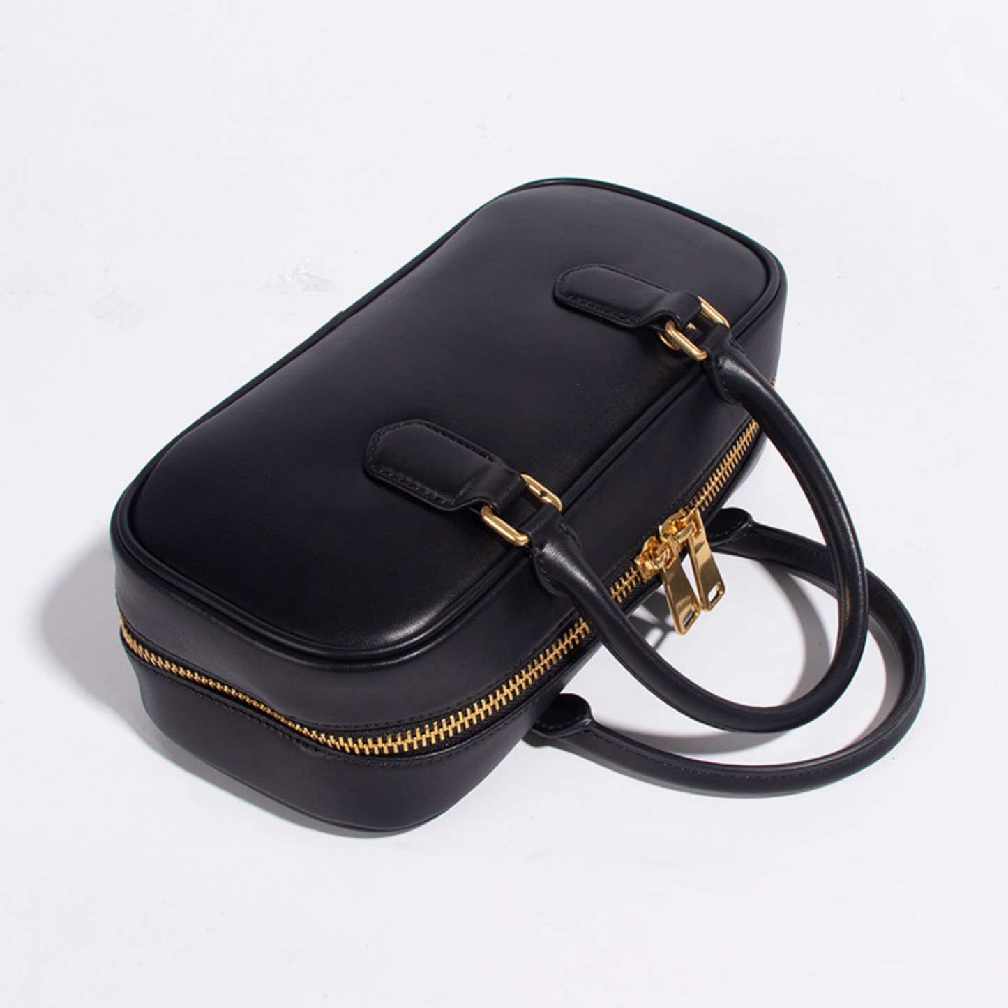 Compact Boxy Leather Bowling Top‑Handle Bag