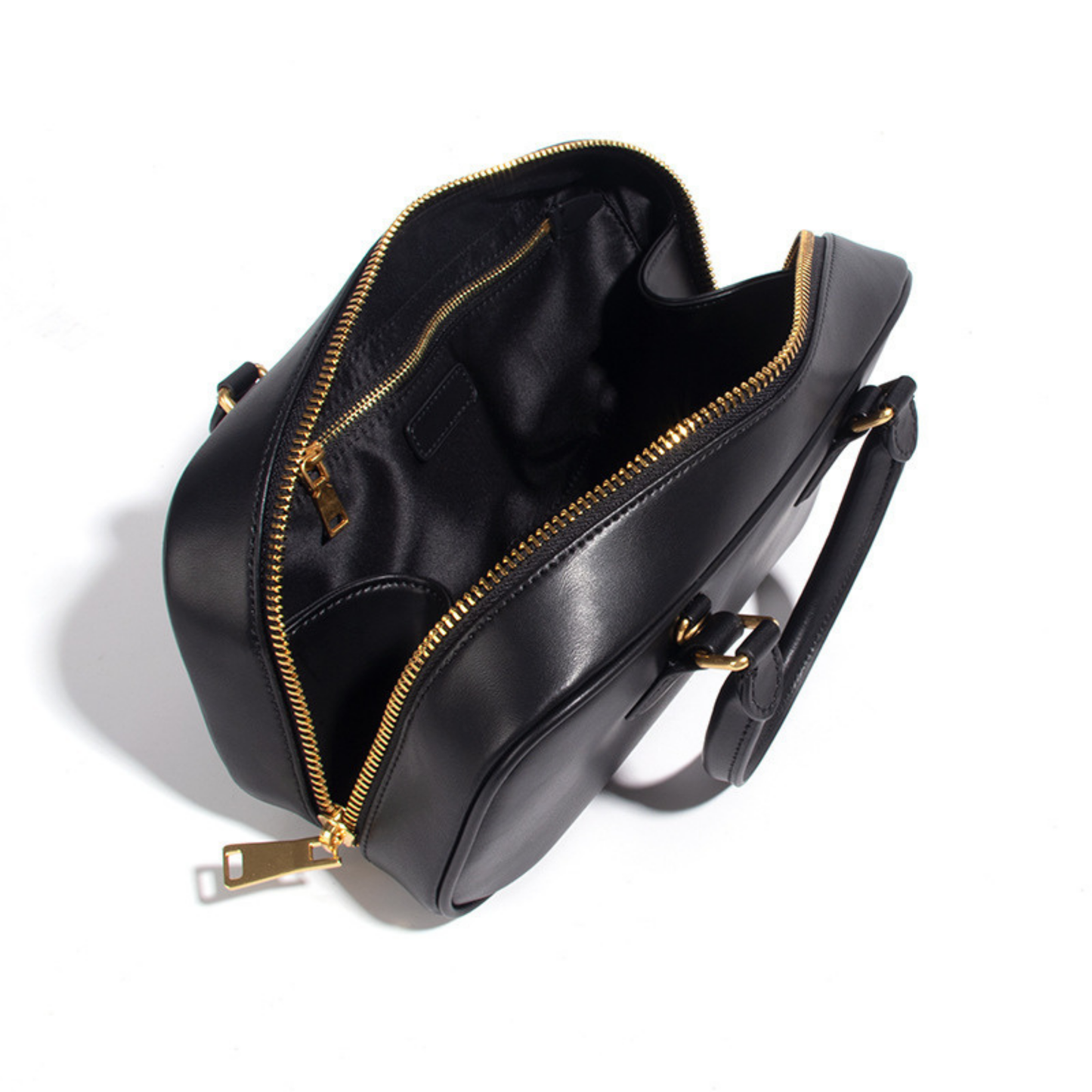 Compact Boxy Leather Bowling Top‑Handle Bag
