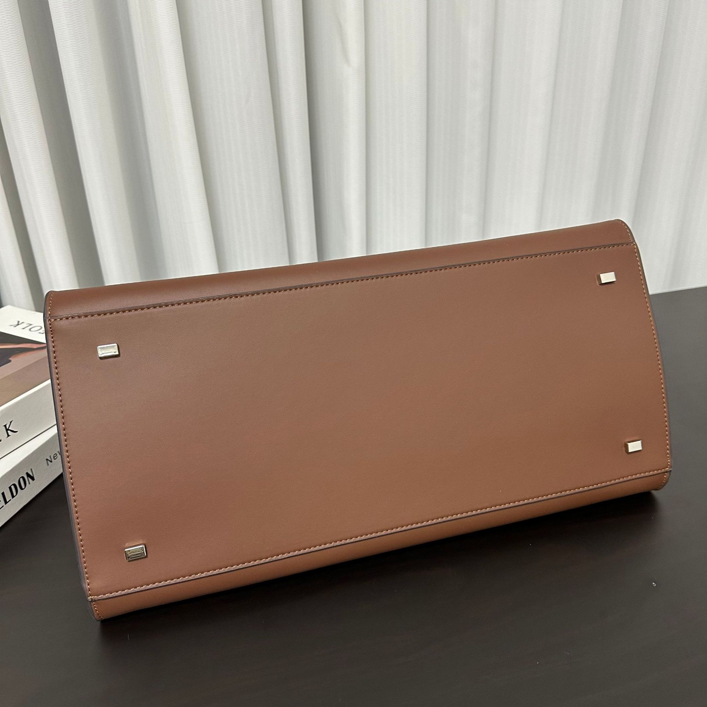 Wide-Base Structured Soft Leather Tote Bag