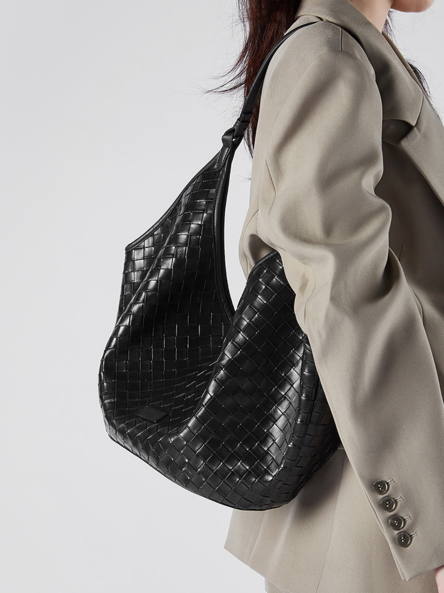 Woven Leather Hobo Shoulder Tote