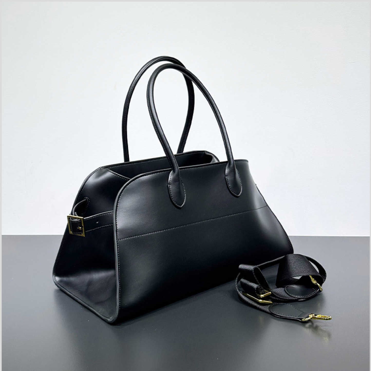 The Row EW Margaux Inspired Leather Bag - Black-Gold Hardware / Blank | Unbranded - Trendiesty Worldwide