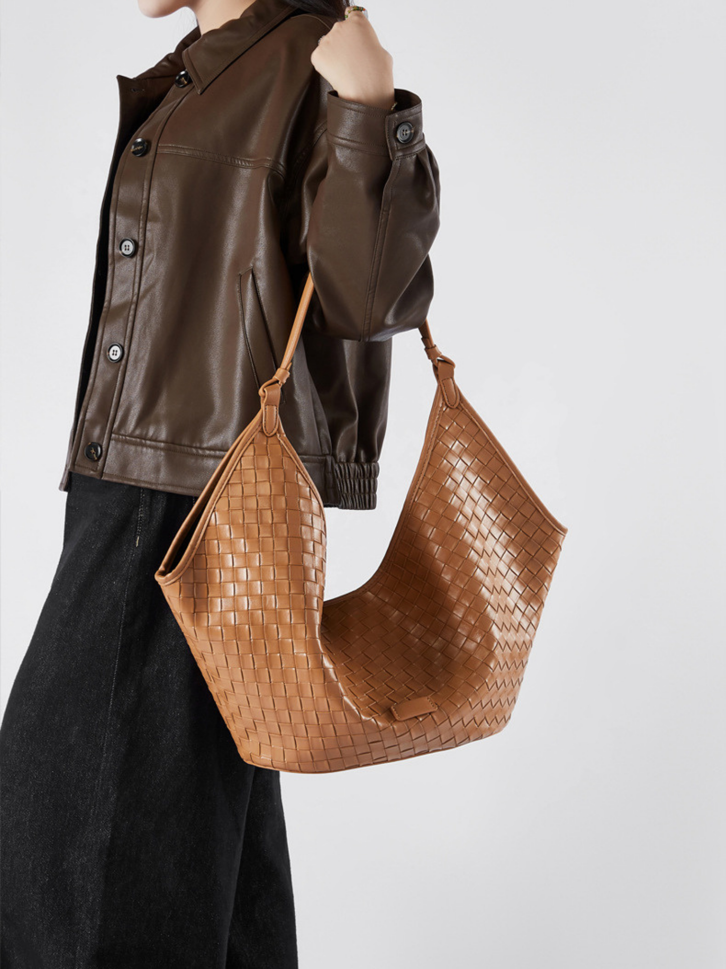 Woven Leather Hobo Shoulder Tote