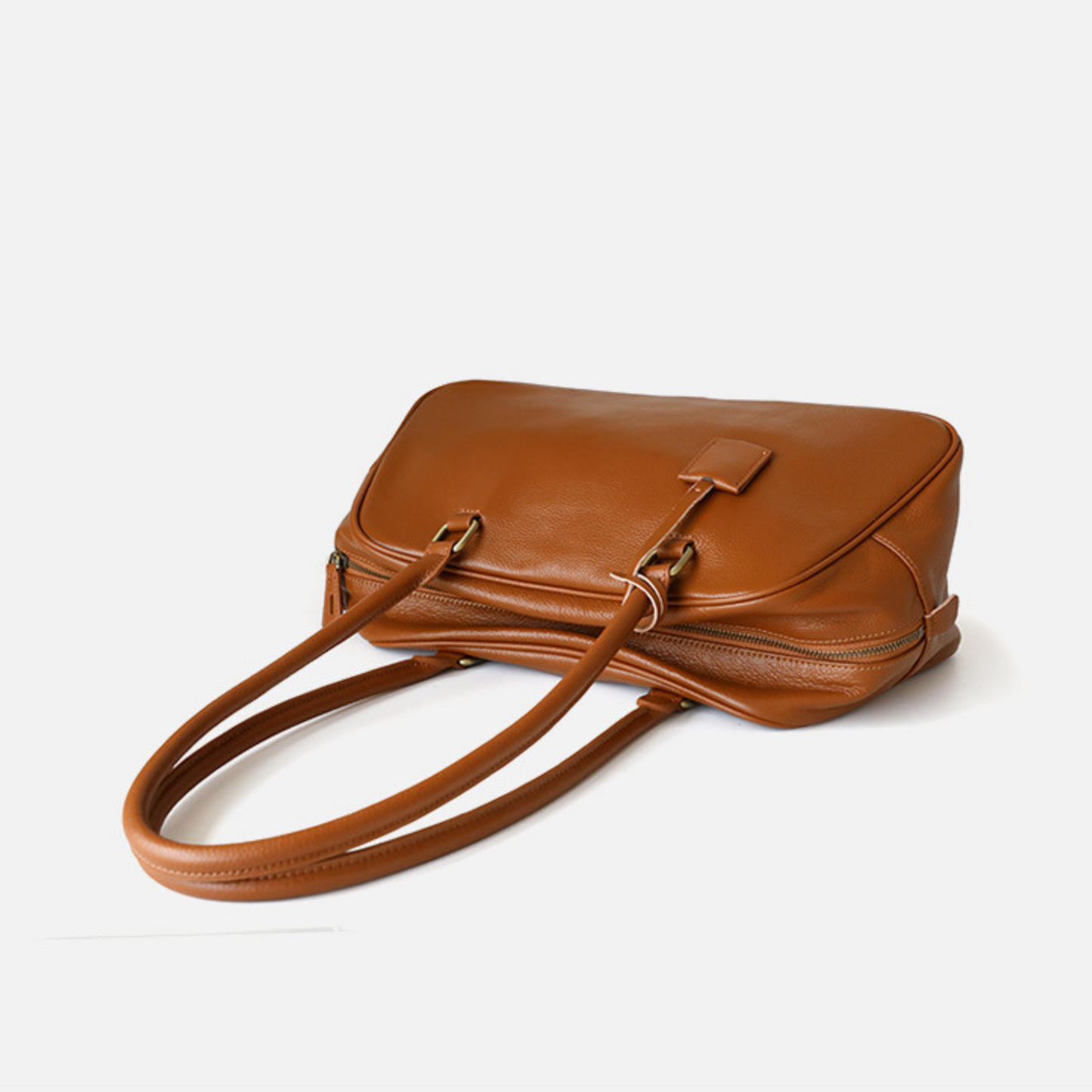 Large Capacity Zip‑Top Natural Leather Shoulder Bag