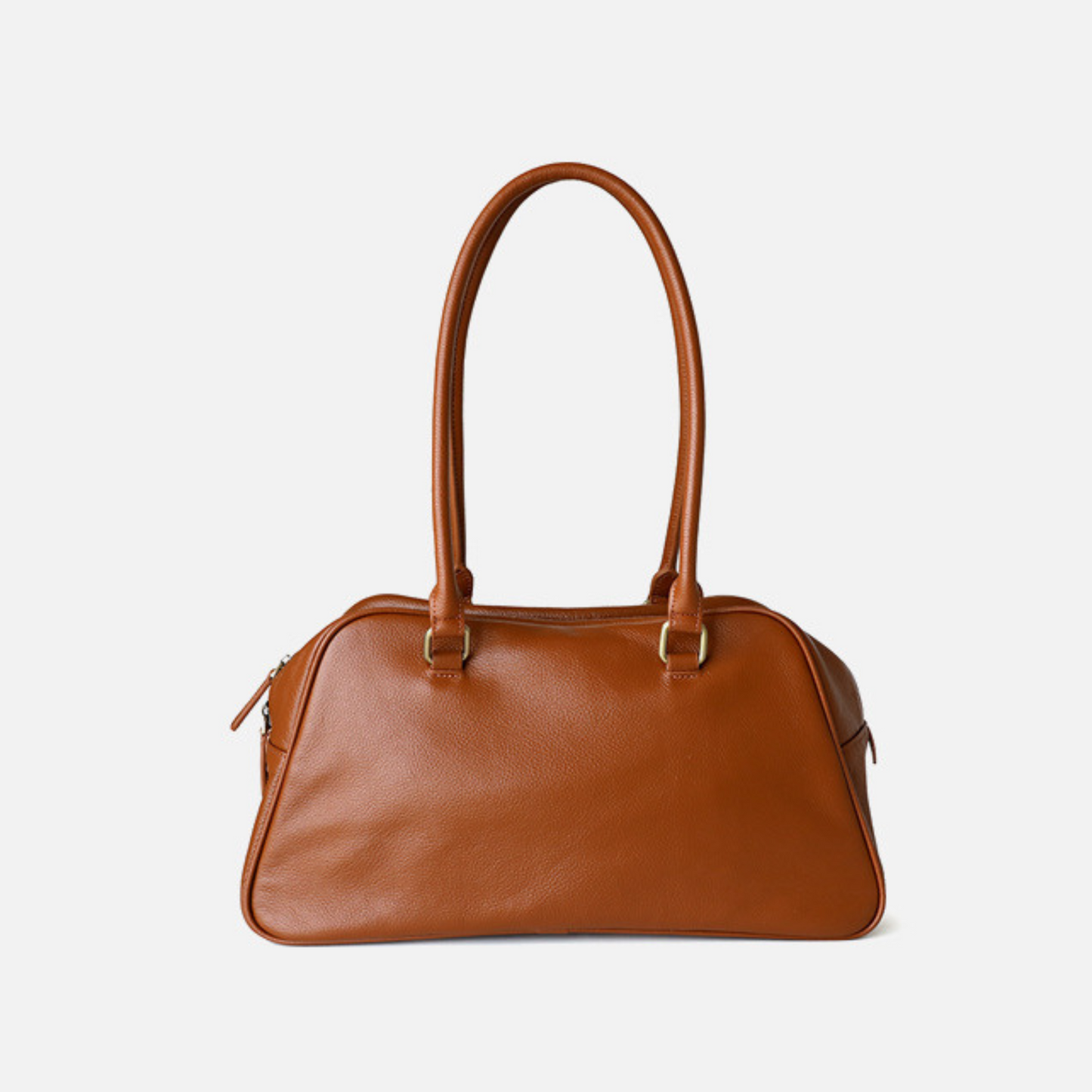 Large Capacity Zip‑Top Natural Leather Shoulder Bag