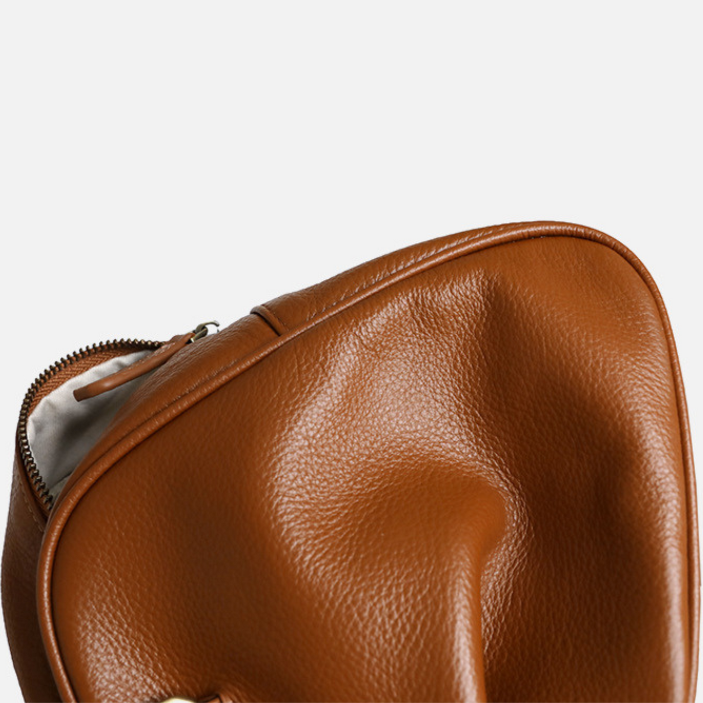 Large Capacity Zip‑Top Natural Leather Shoulder Bag