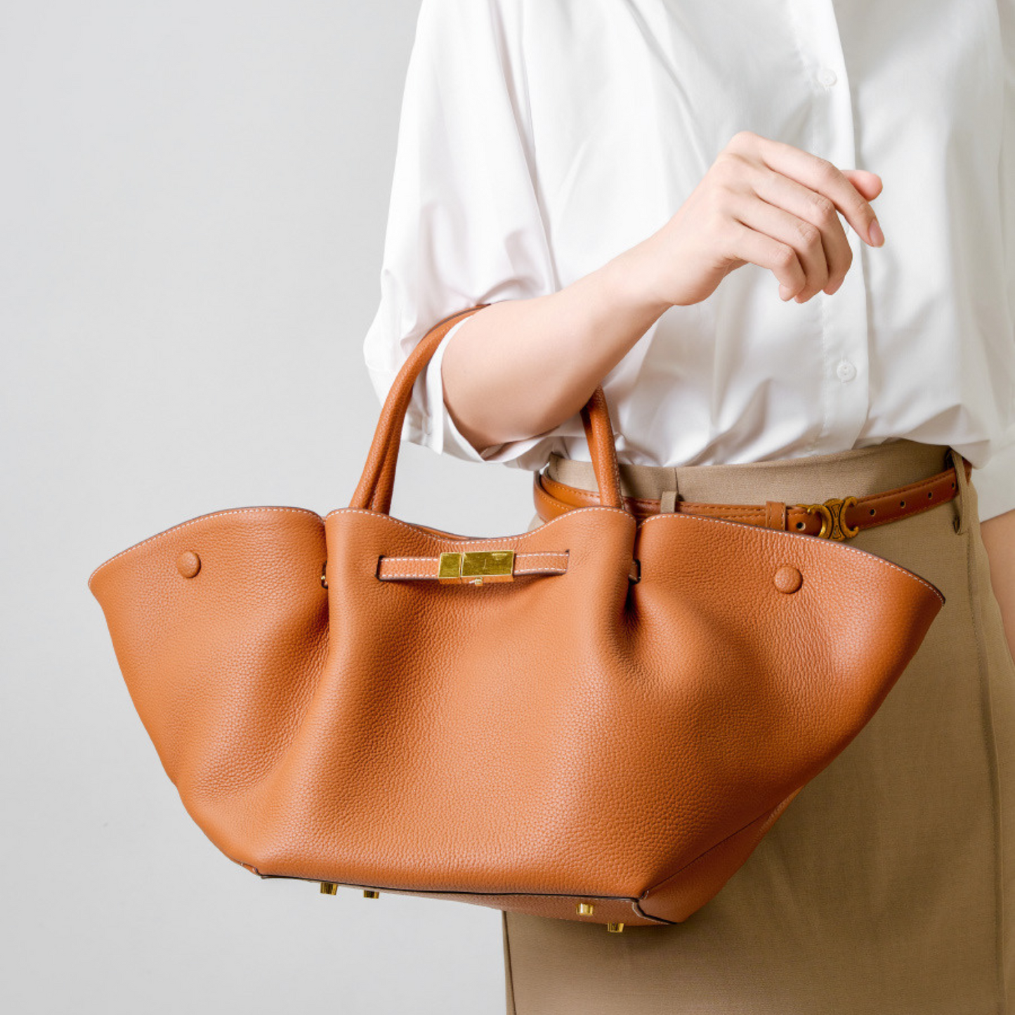 Structured Leather Tote Bag