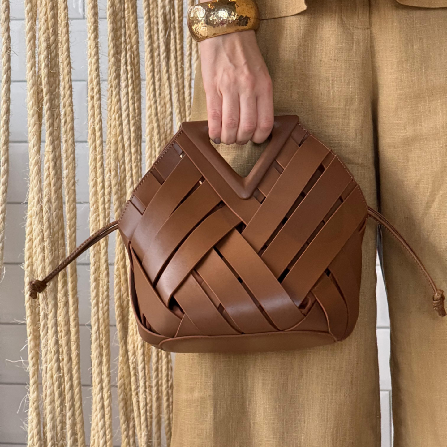 Woven-Style Leather Basket Bag