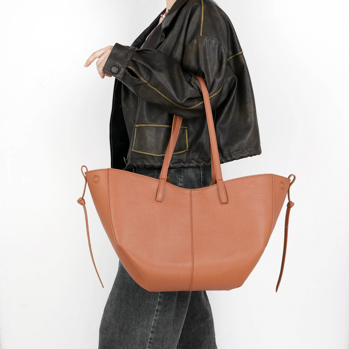 Textured Soft Leather Shoulder Bag