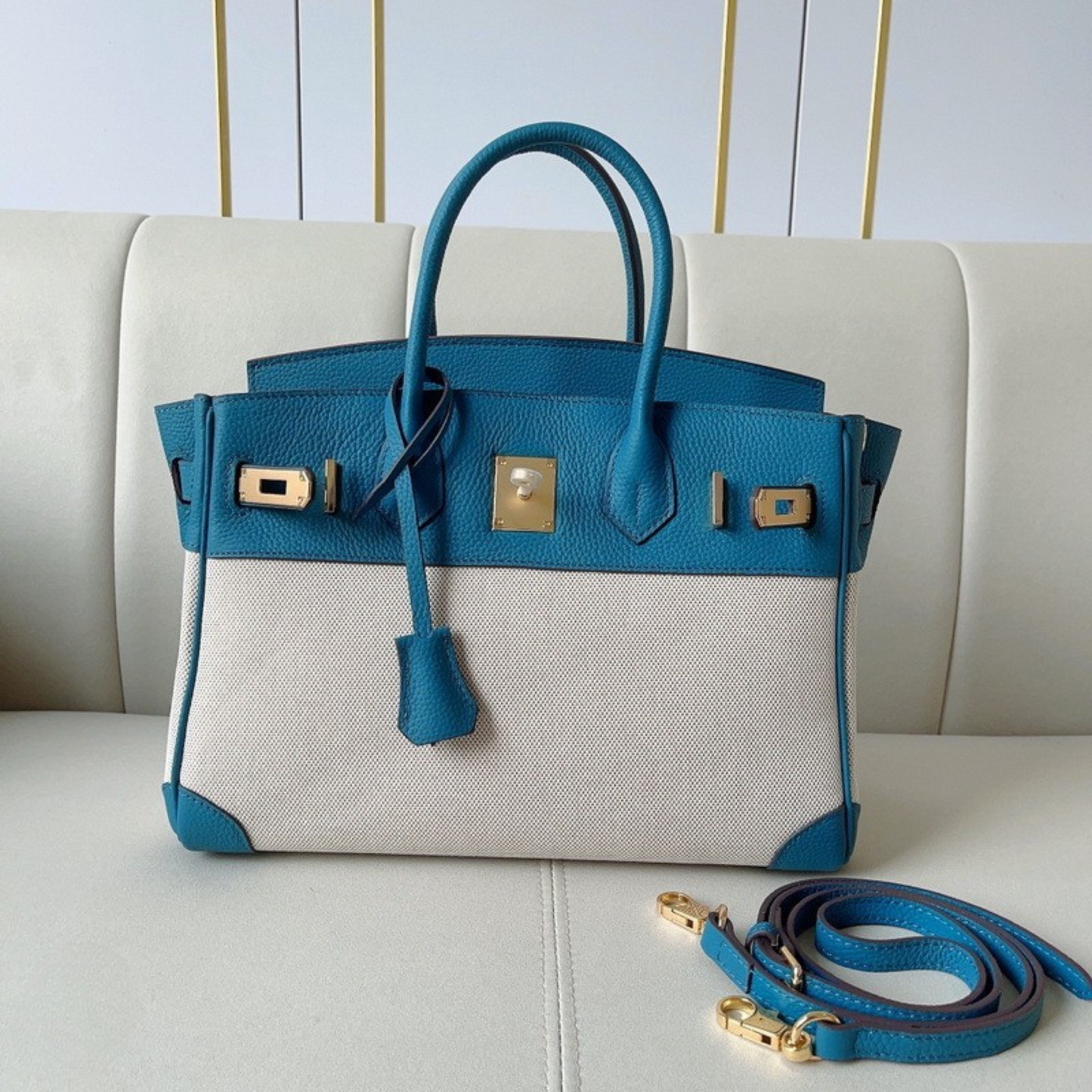 The Hermes Togo Birkin inspired Luxurious Leather & Canvas Bag
