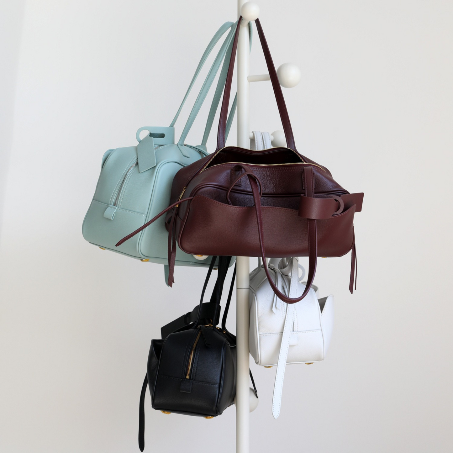 Top-Layer Leather Bowling Shoulder Bag