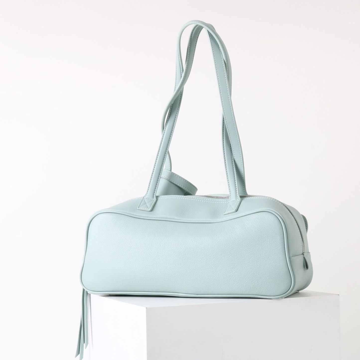Top-Layer Leather Bowling Shoulder Bag