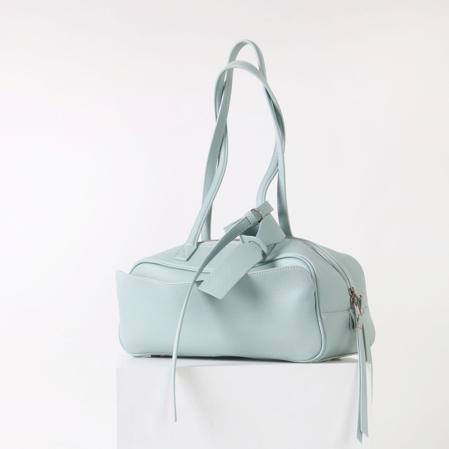 Top-Layer Leather Bowling Shoulder Bag
