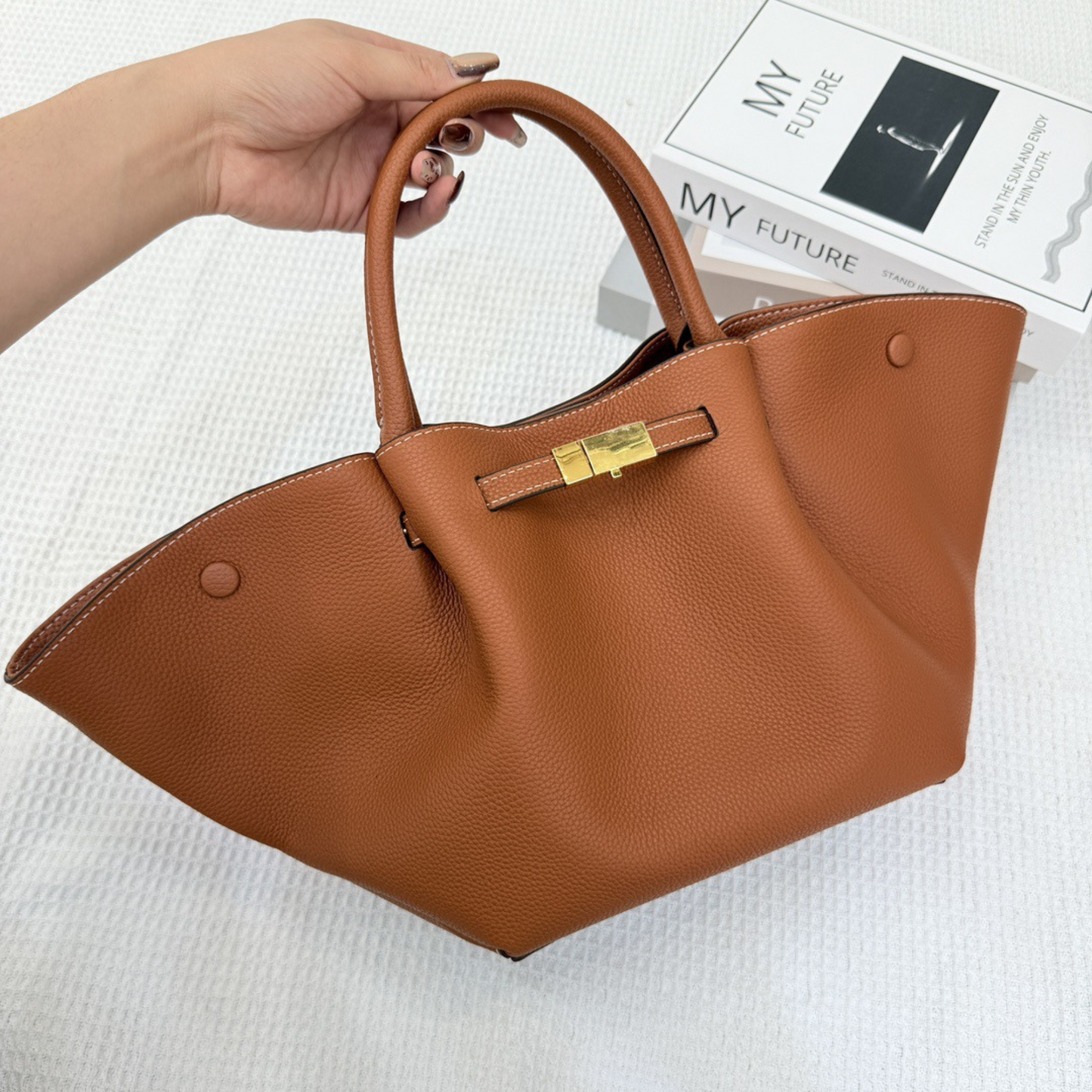 Structured Leather Tote Bag