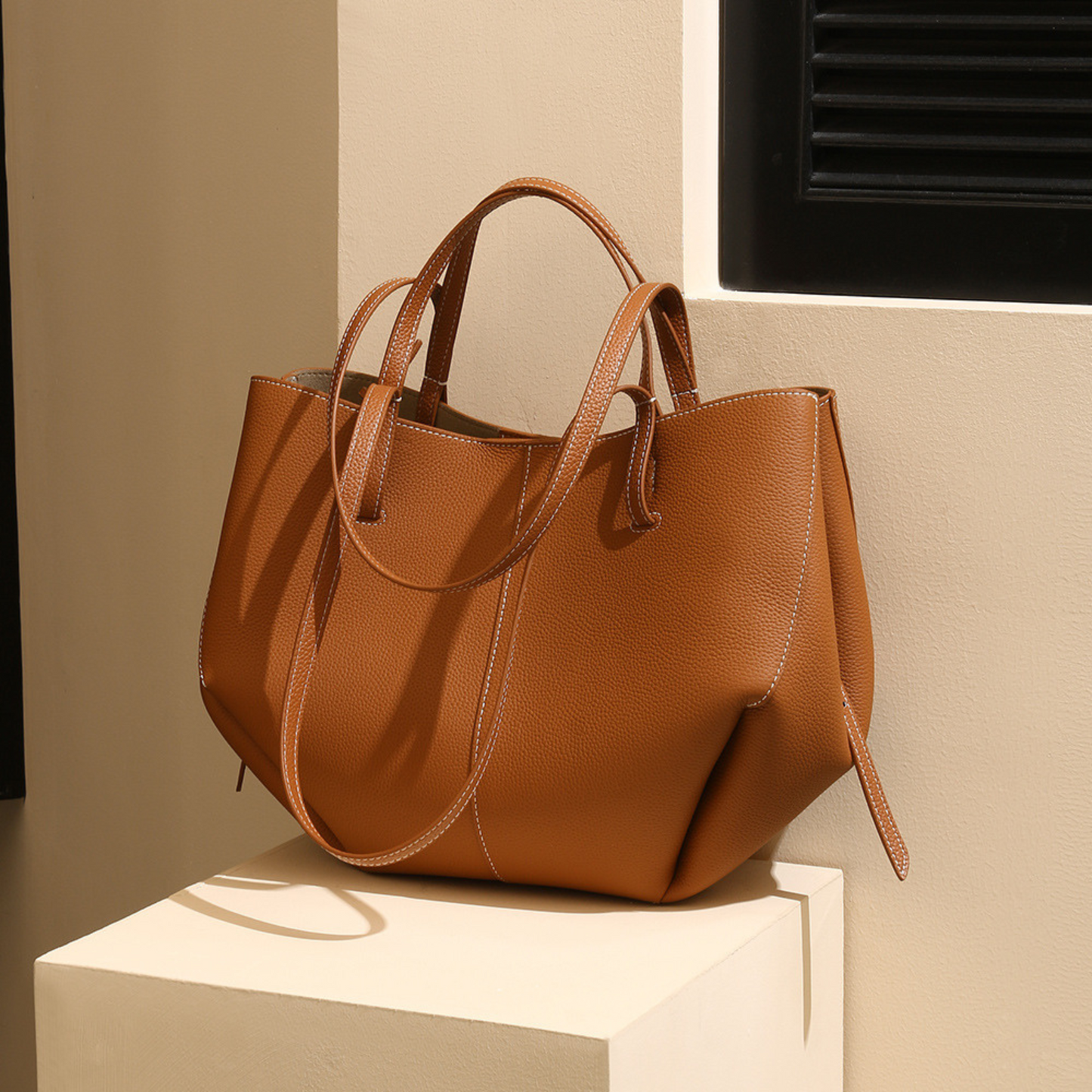 Textured Soft Leather Shoulder Bag