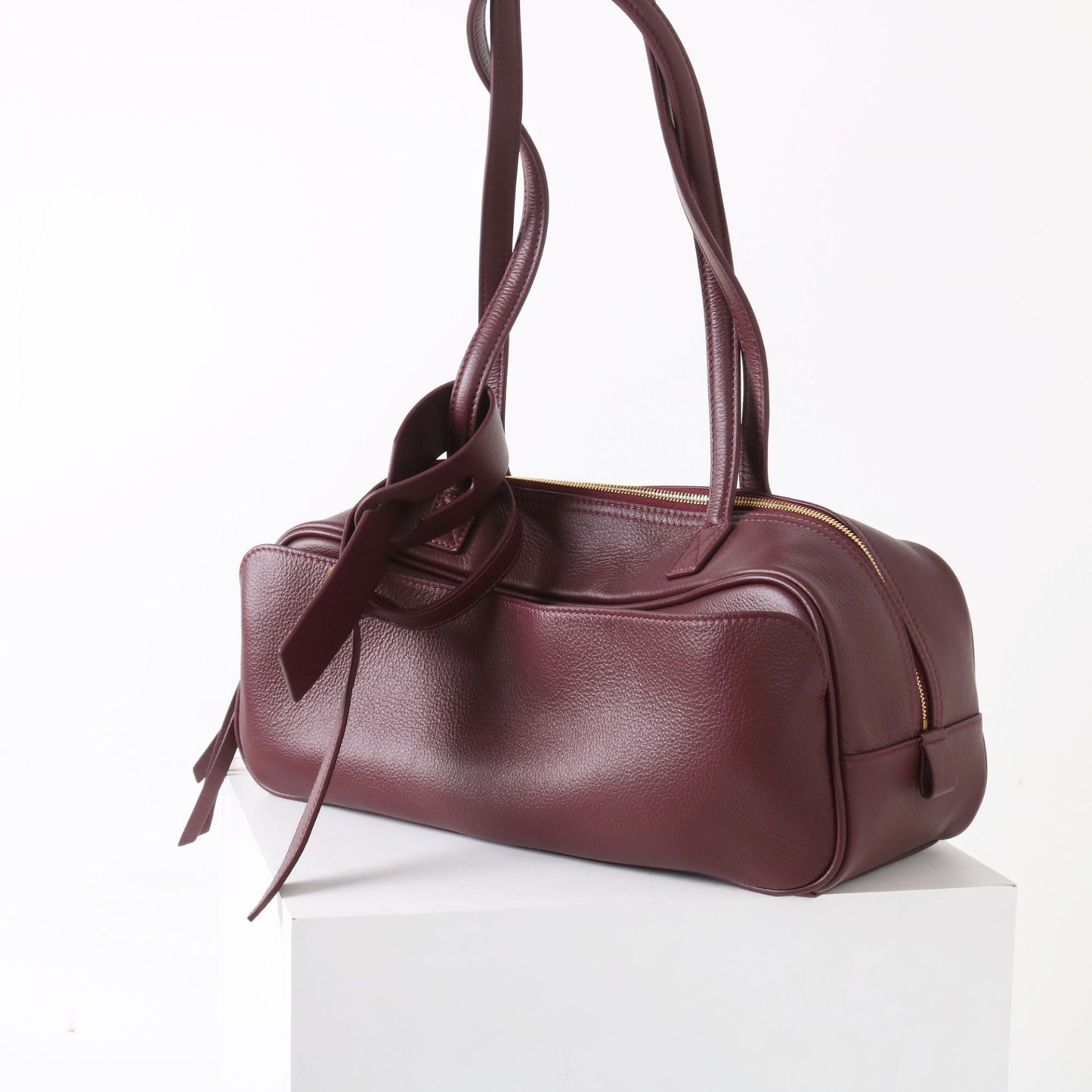 Top-Layer Leather Bowling Shoulder Bag