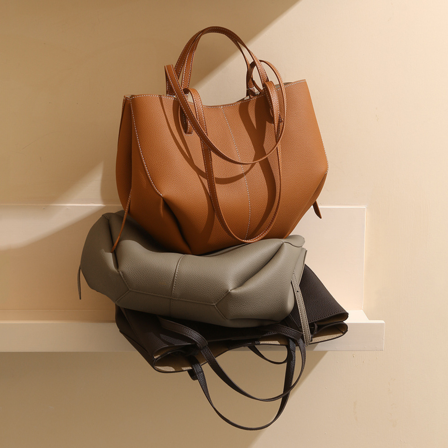 Textured Soft Leather Shoulder Bag