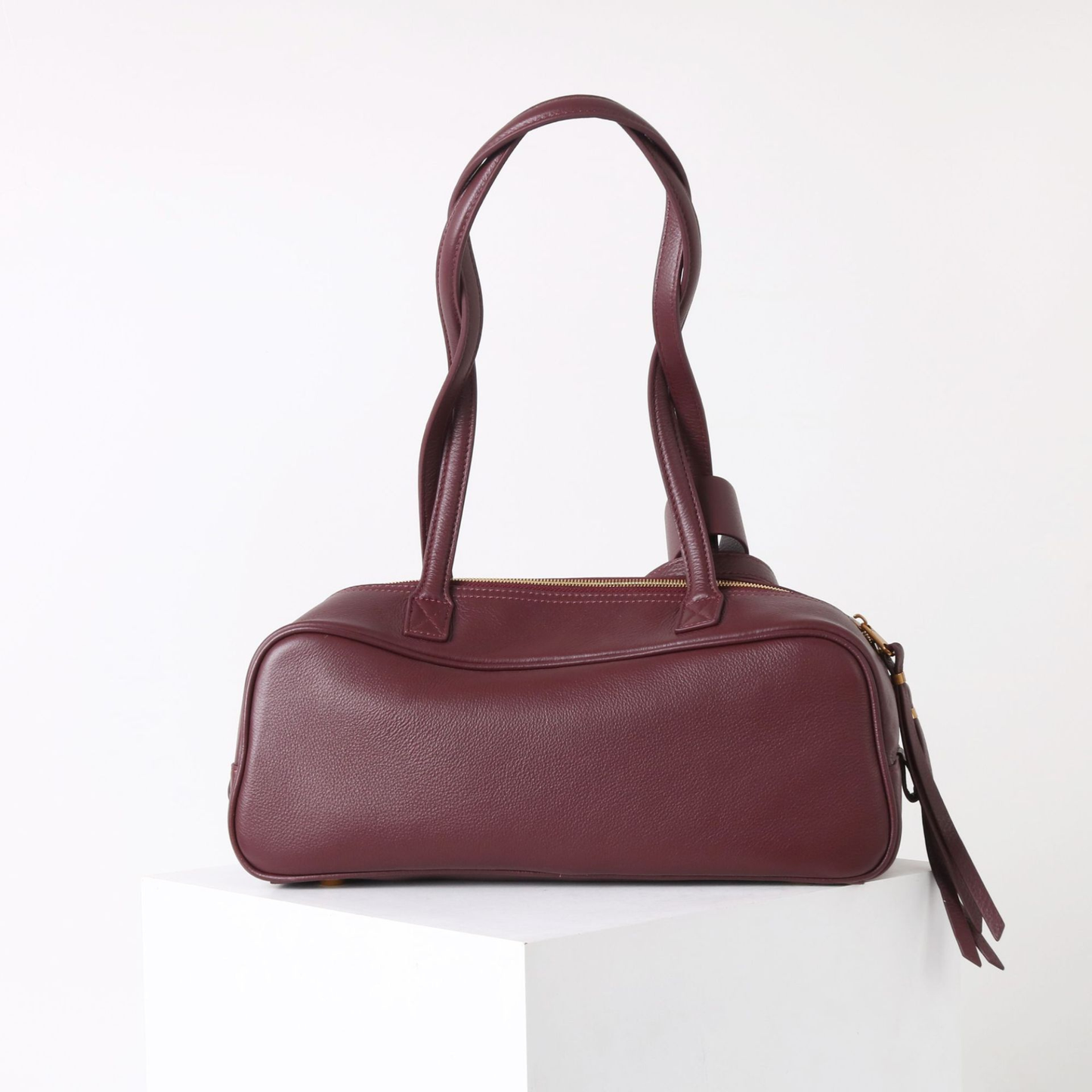 Top-Layer Leather Bowling Shoulder Bag