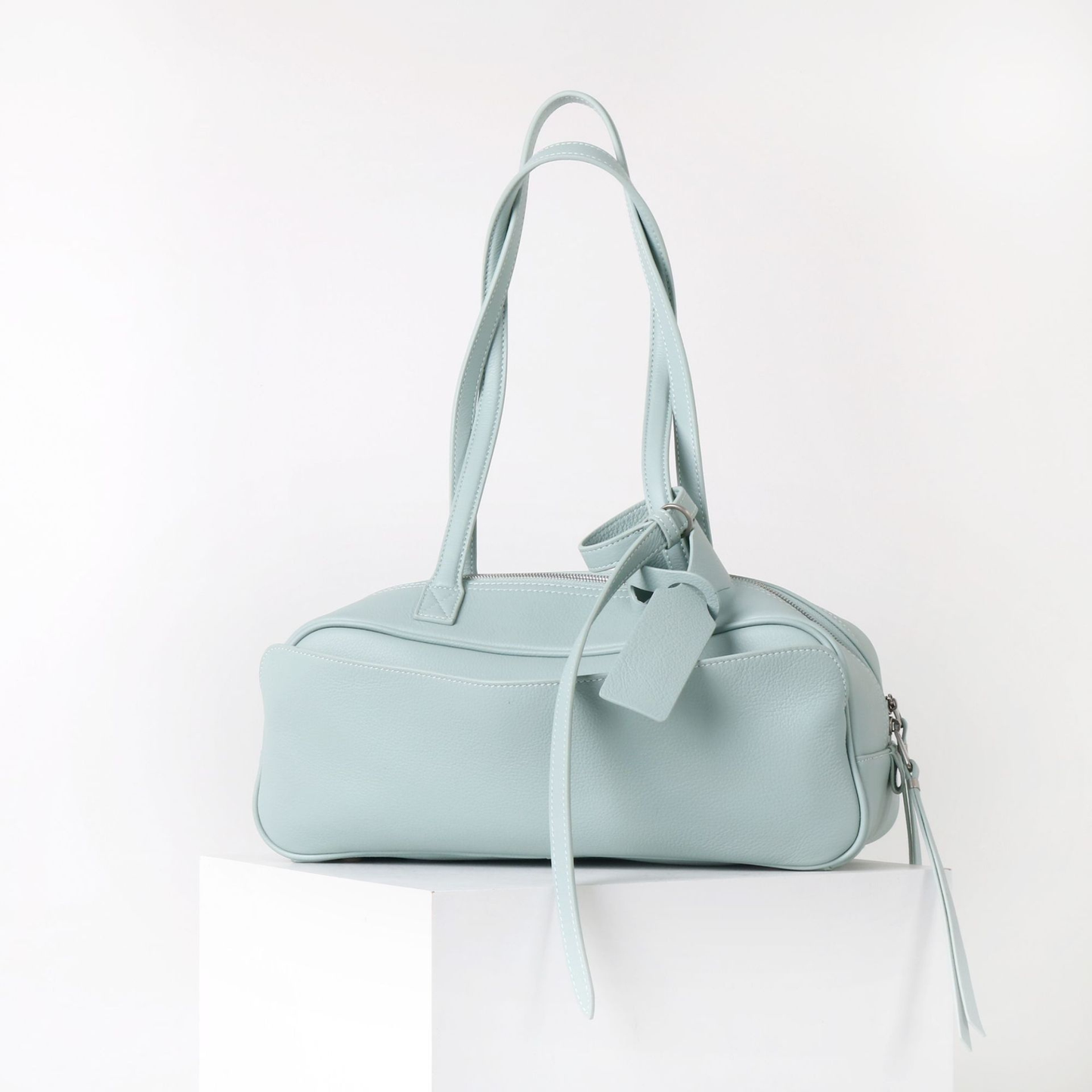 Top-Layer Leather Bowling Shoulder Bag