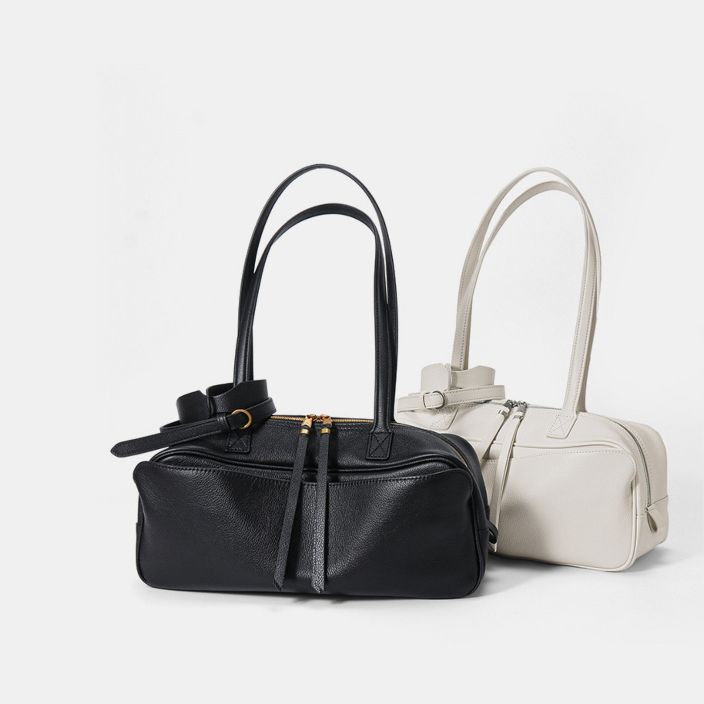 Top-Layer Leather Bowling Shoulder Bag
