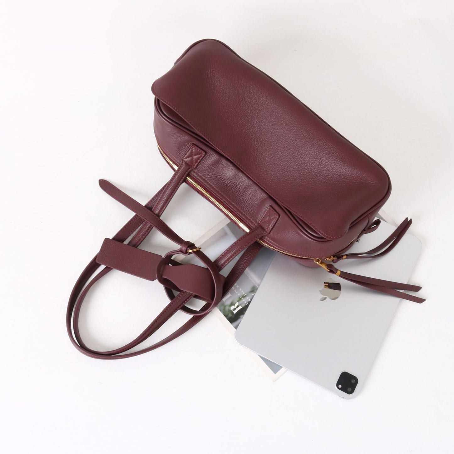 Top-Layer Leather Bowling Shoulder Bag