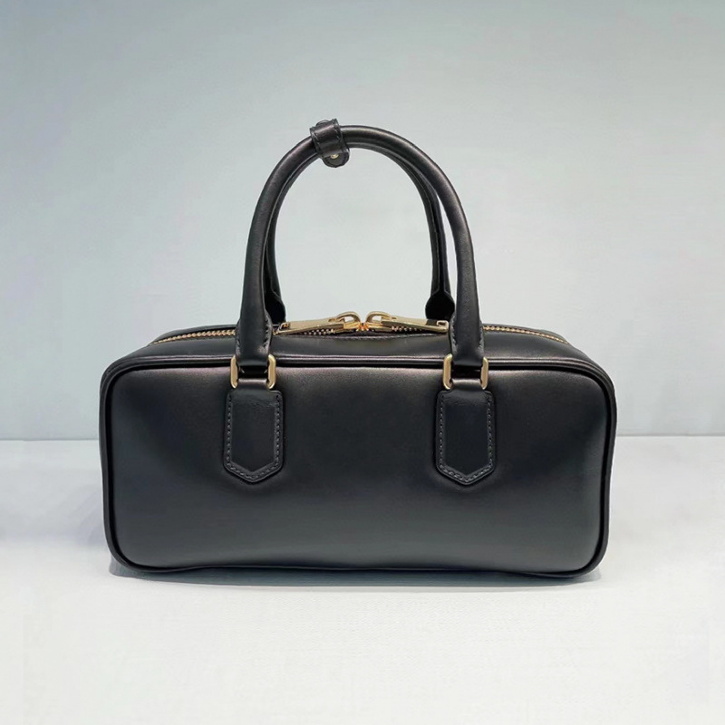 Compact Boxy Leather Bowling Top‑Handle Bag