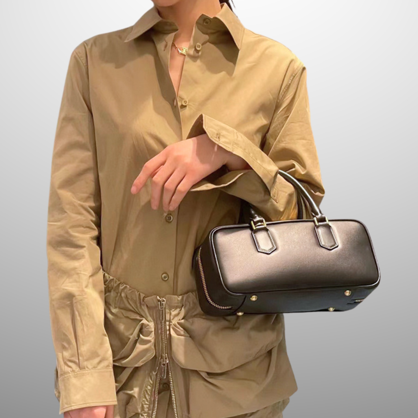 Compact Boxy Leather Bowling Top‑Handle Bag