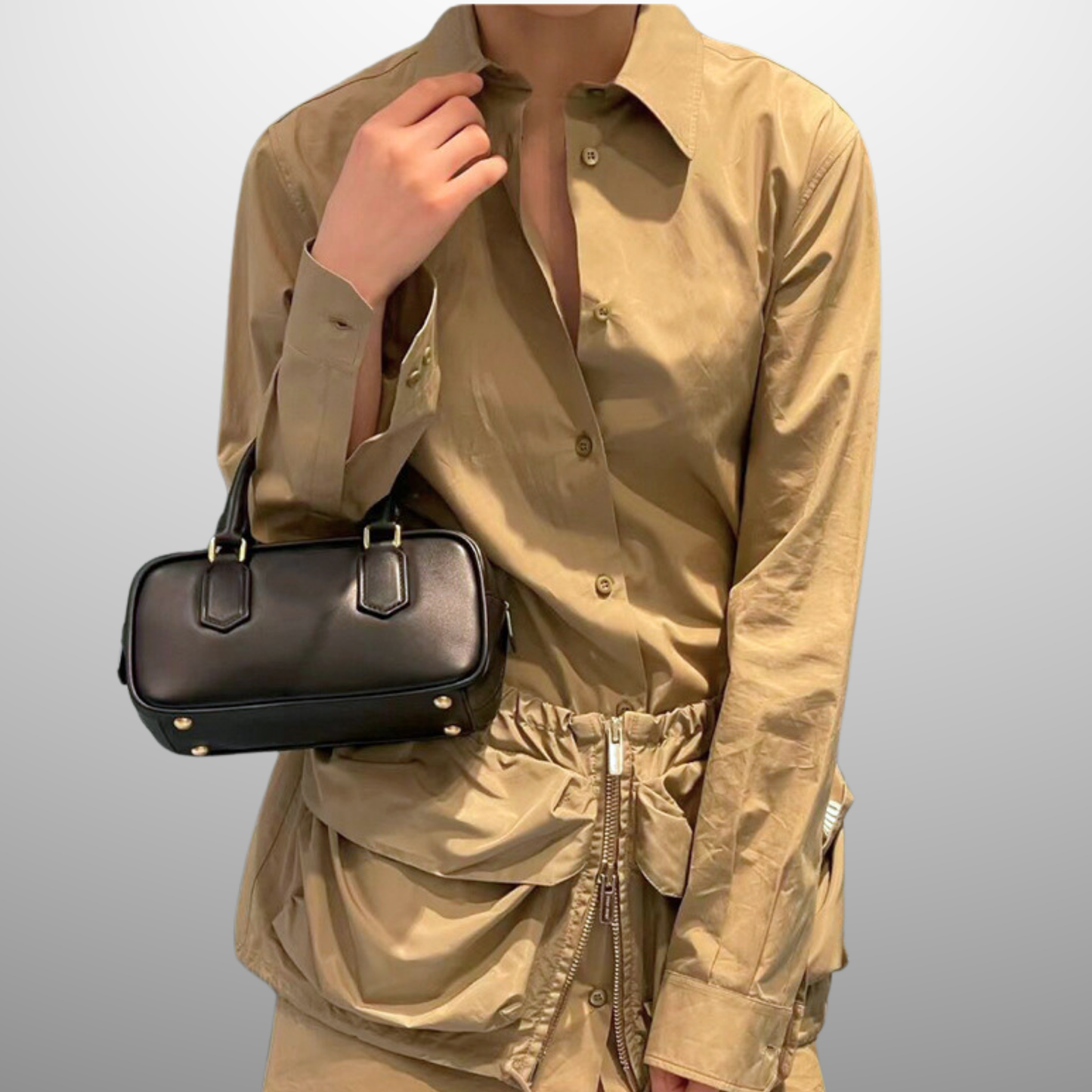 Compact Boxy Leather Bowling Top‑Handle Bag