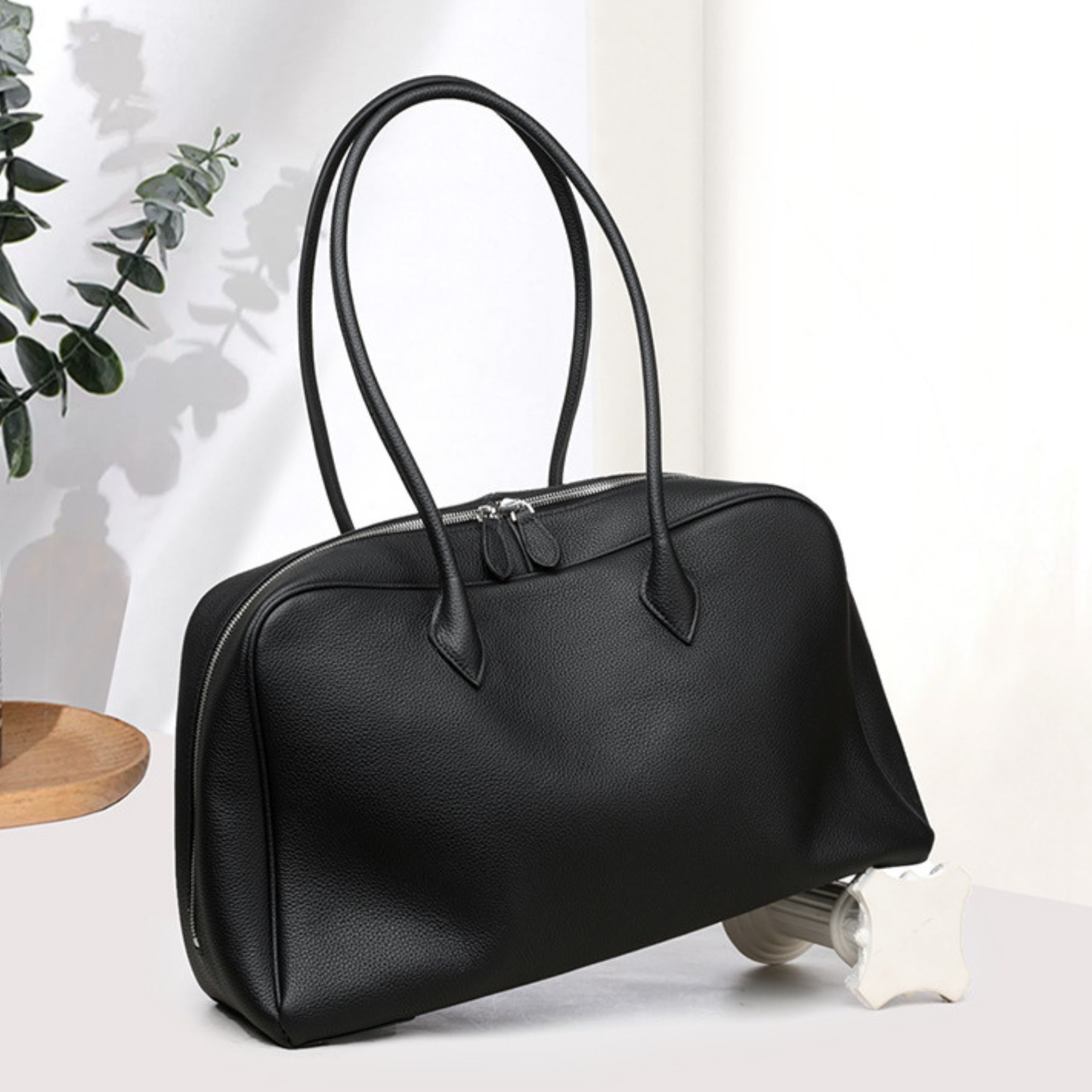 Classic Large Leather Bowling Bag