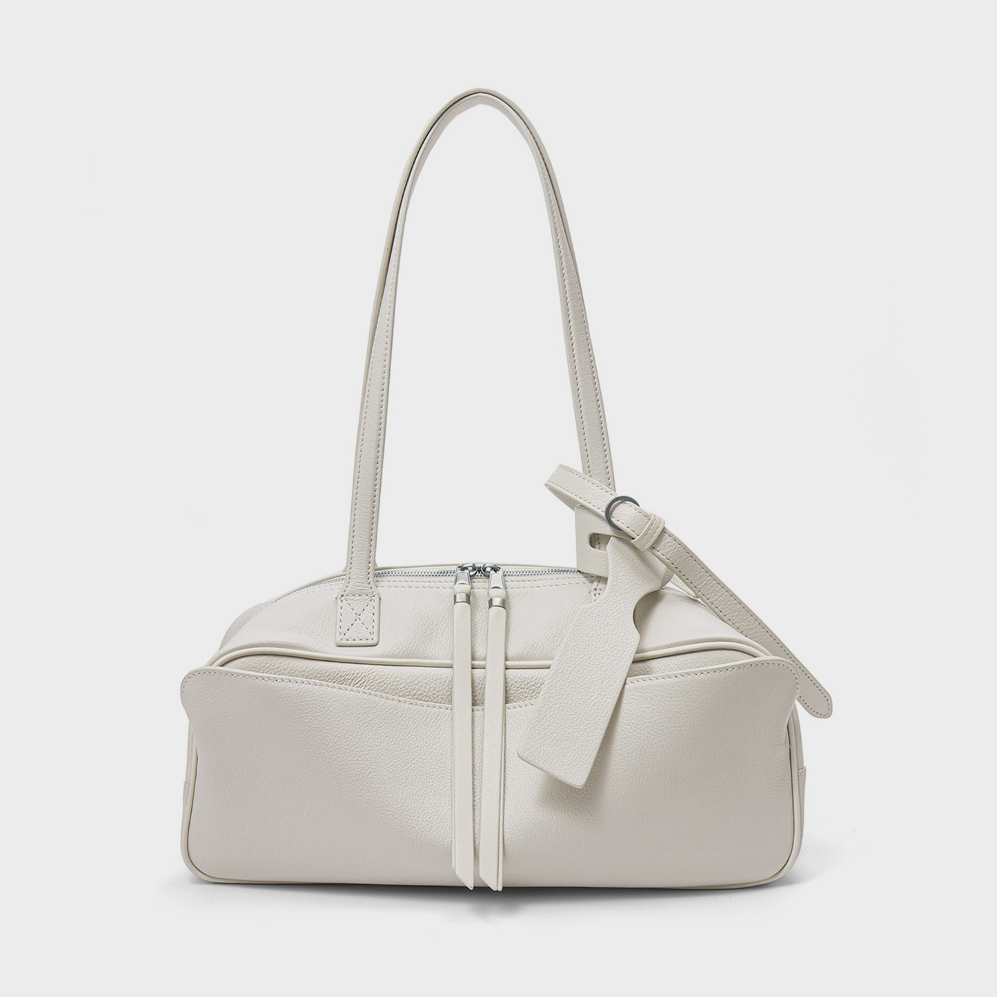 Top-Layer Leather Bowling Shoulder Bag
