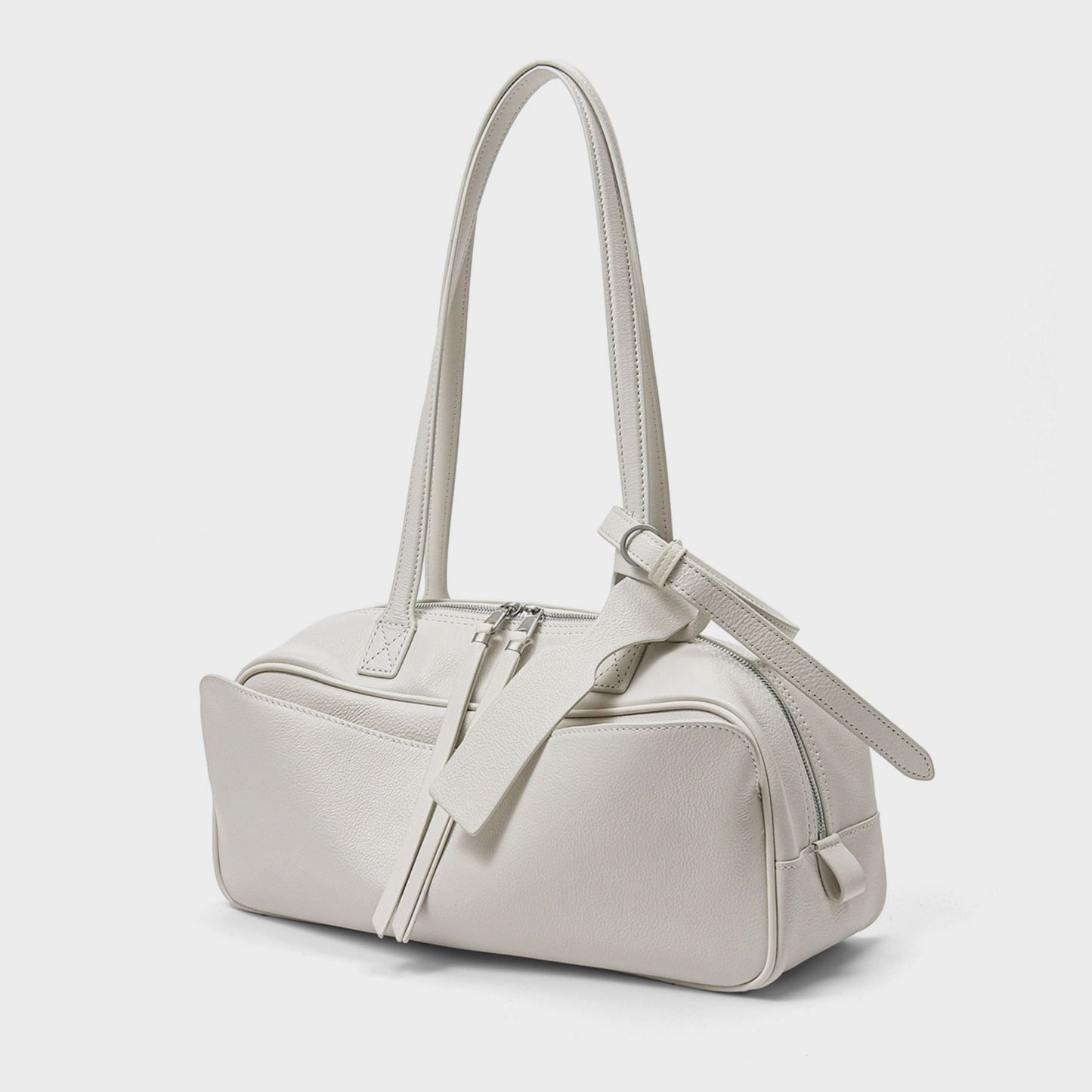 Top-Layer Leather Bowling Shoulder Bag