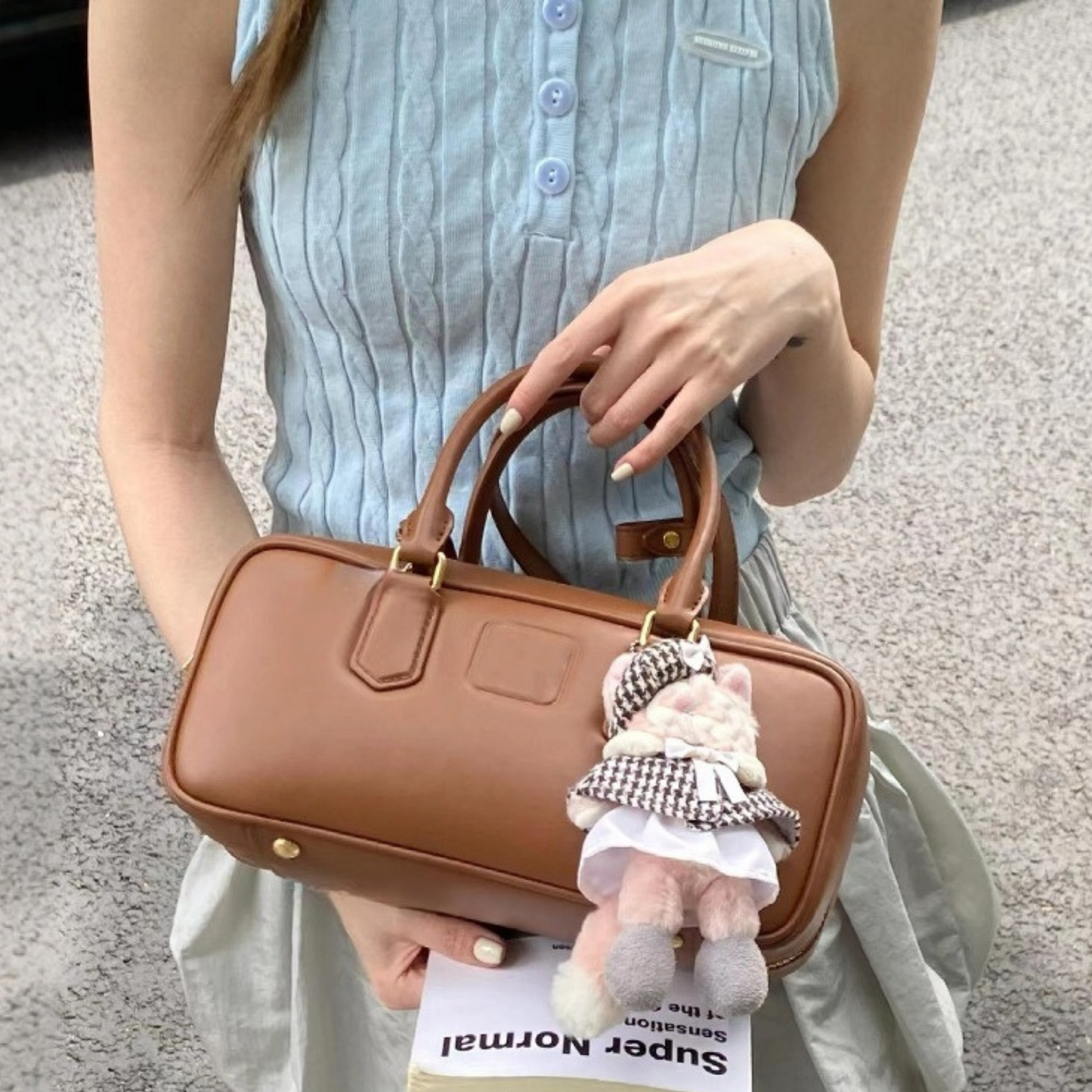 Compact Boxy Leather Bowling Top‑Handle Bag