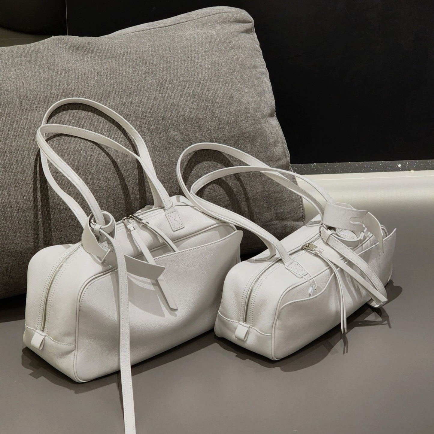 Top-Layer Leather Bowling Shoulder Bag