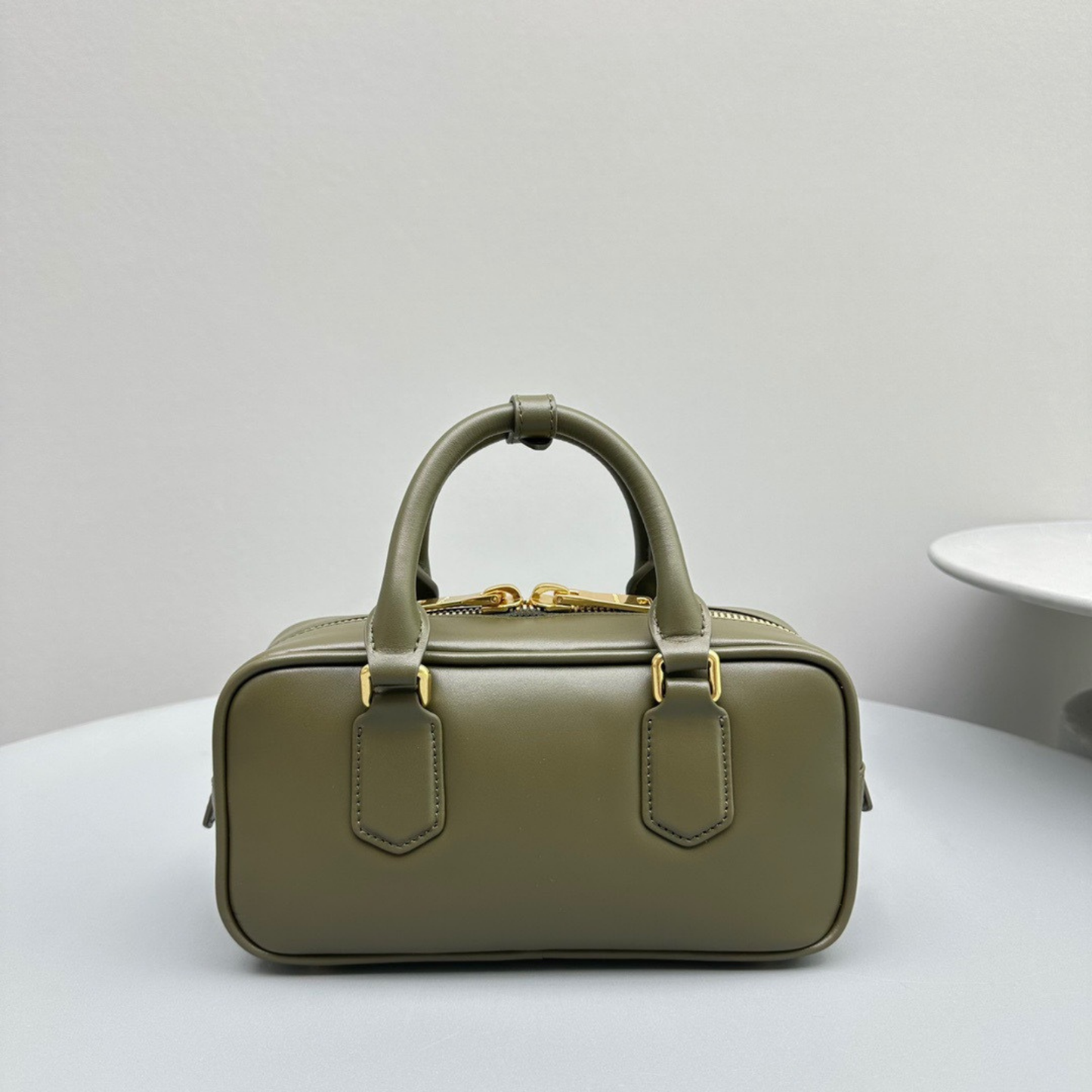 Compact Boxy Leather Bowling Top‑Handle Bag