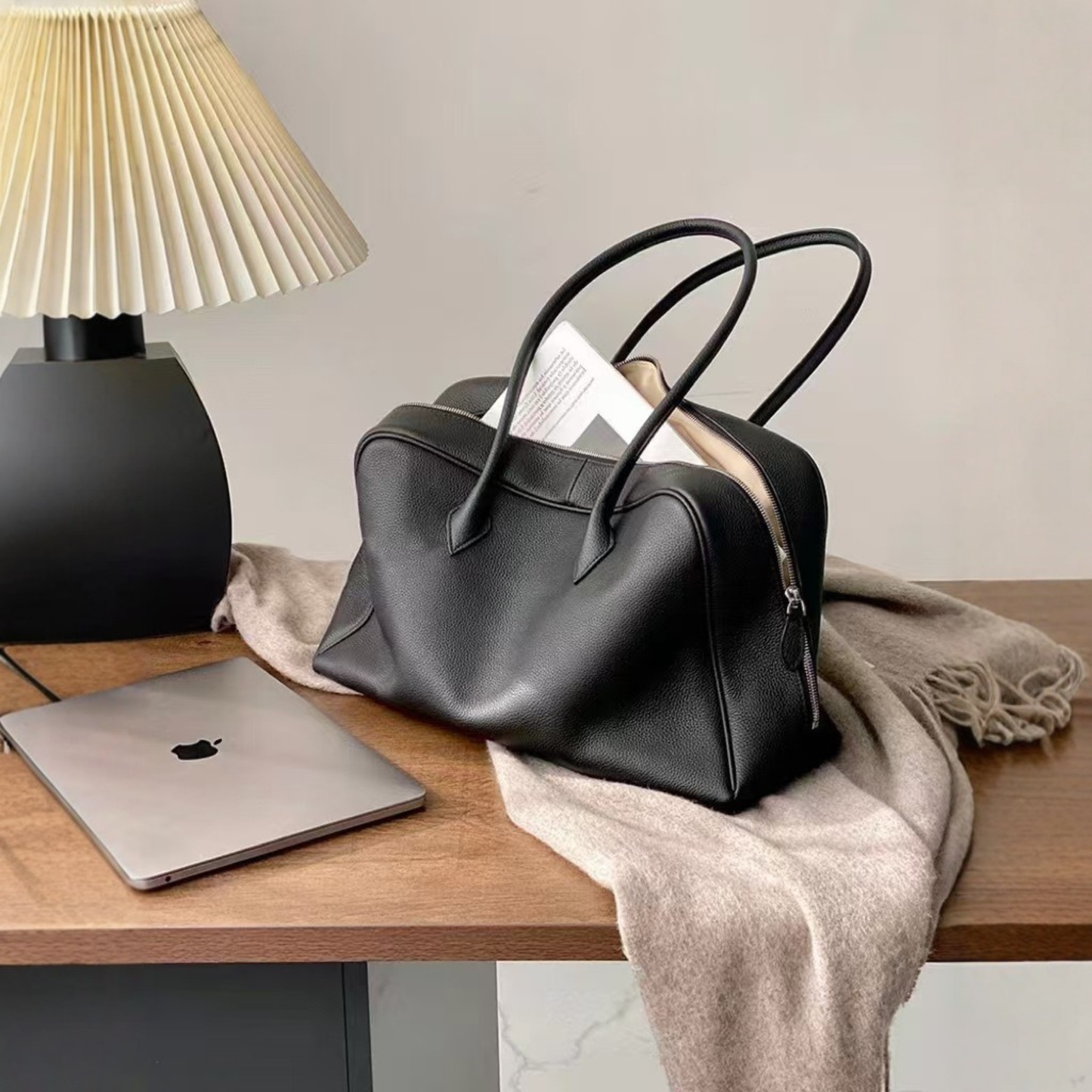 Classic Large Leather Bowling Bag