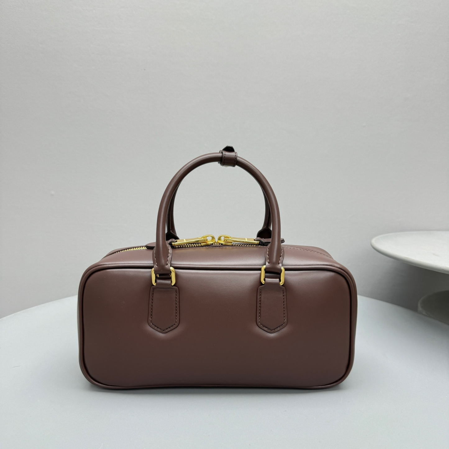 Compact Boxy Leather Bowling Top‑Handle Bag