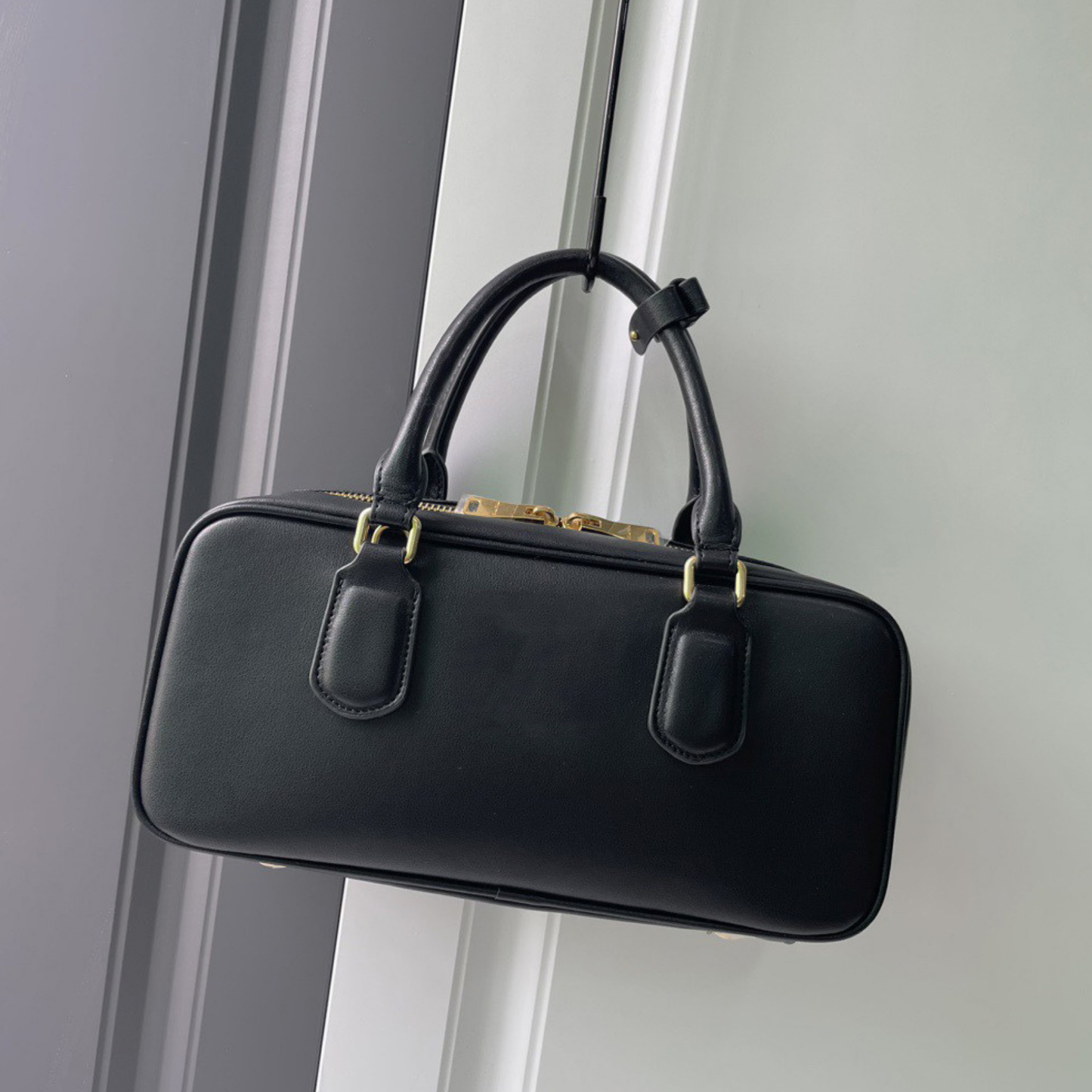 Compact Boxy Leather Bowling Top‑Handle Bag