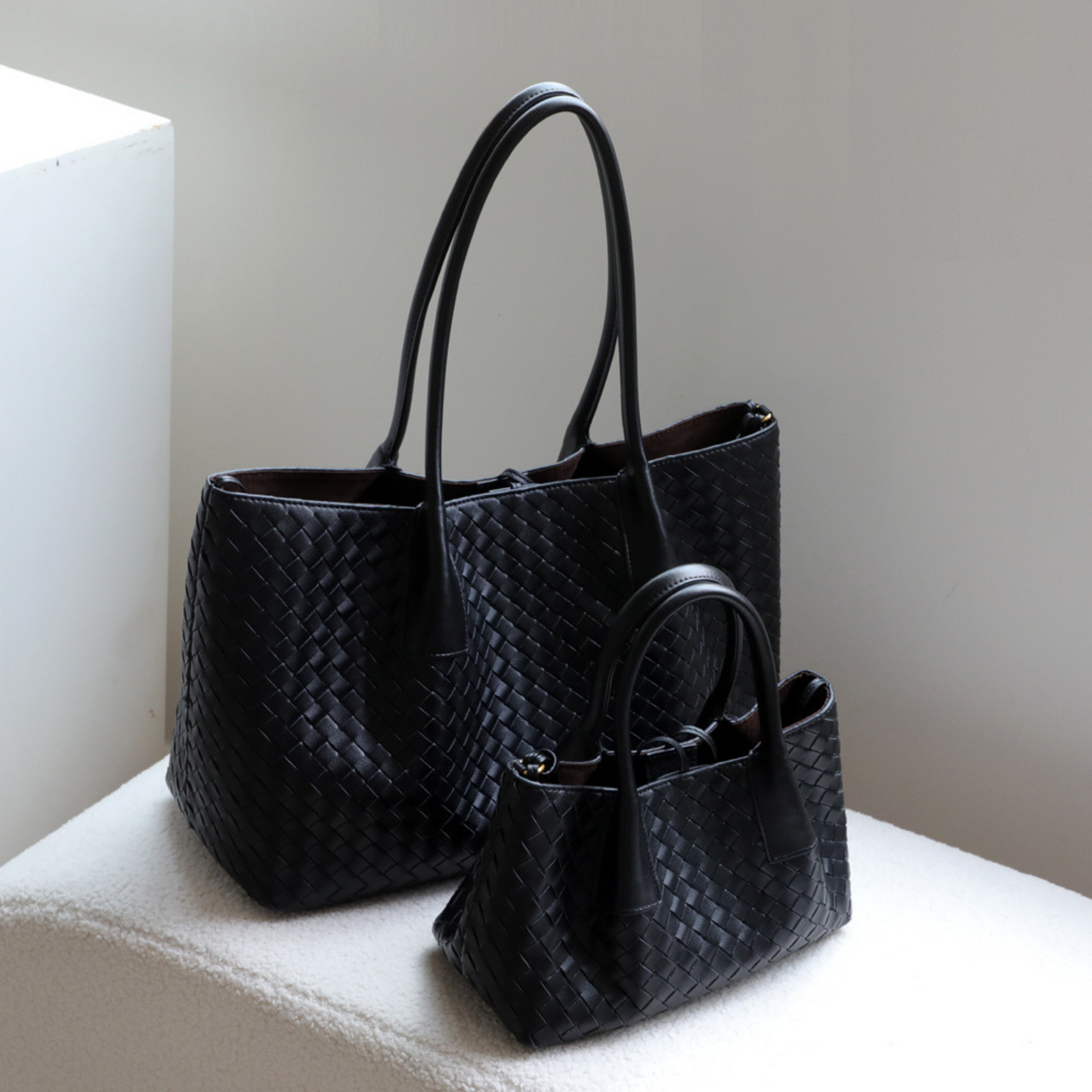 Woven Carryall Leather Shoulder Tote